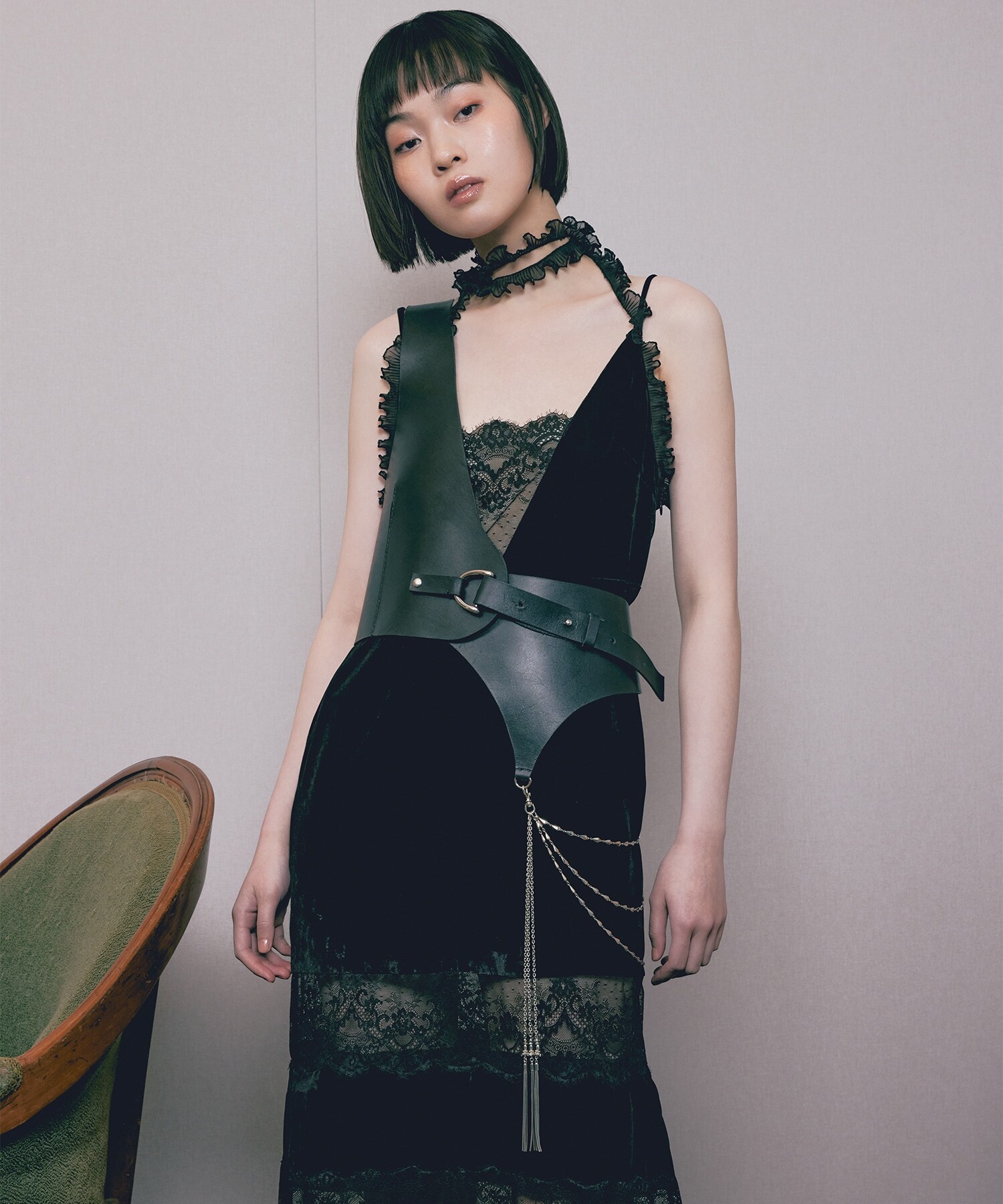 black lace velour camisole dress