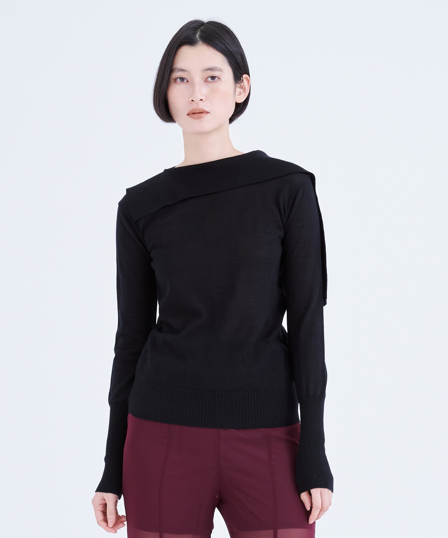 別注Emma wrap collar knit pullover BL