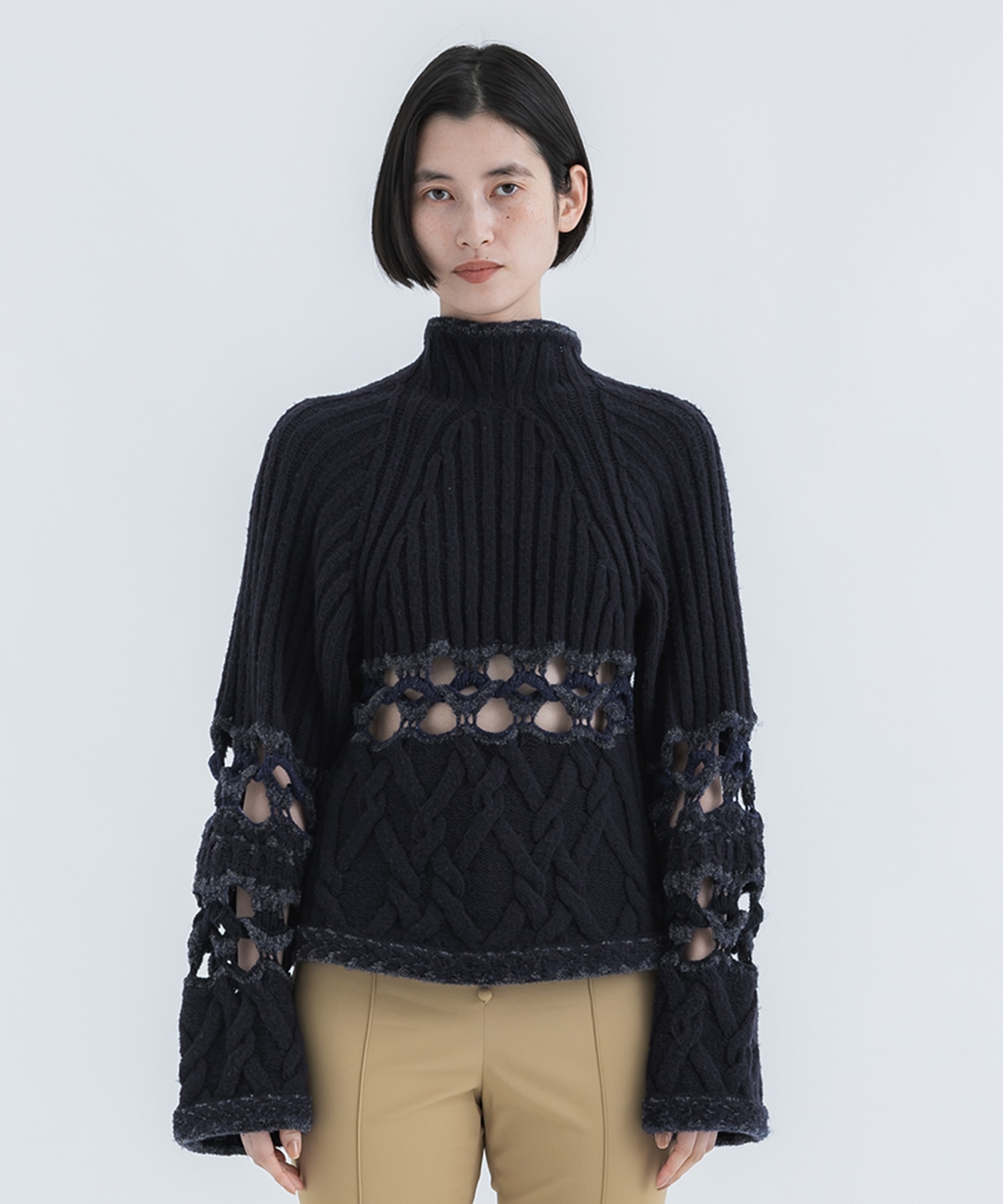 Basket Pattern Combination Knitted Pullover