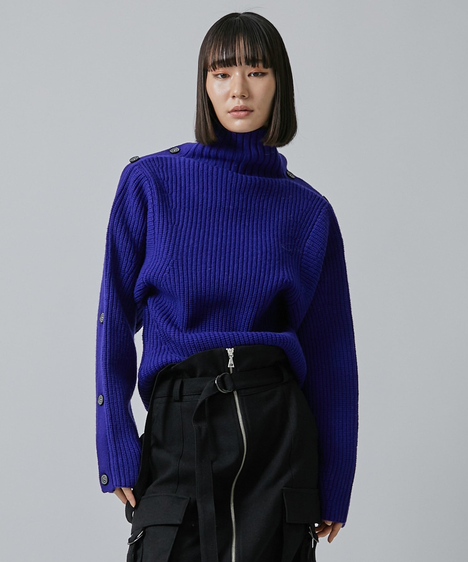Button Sleeve Wool Knit Top