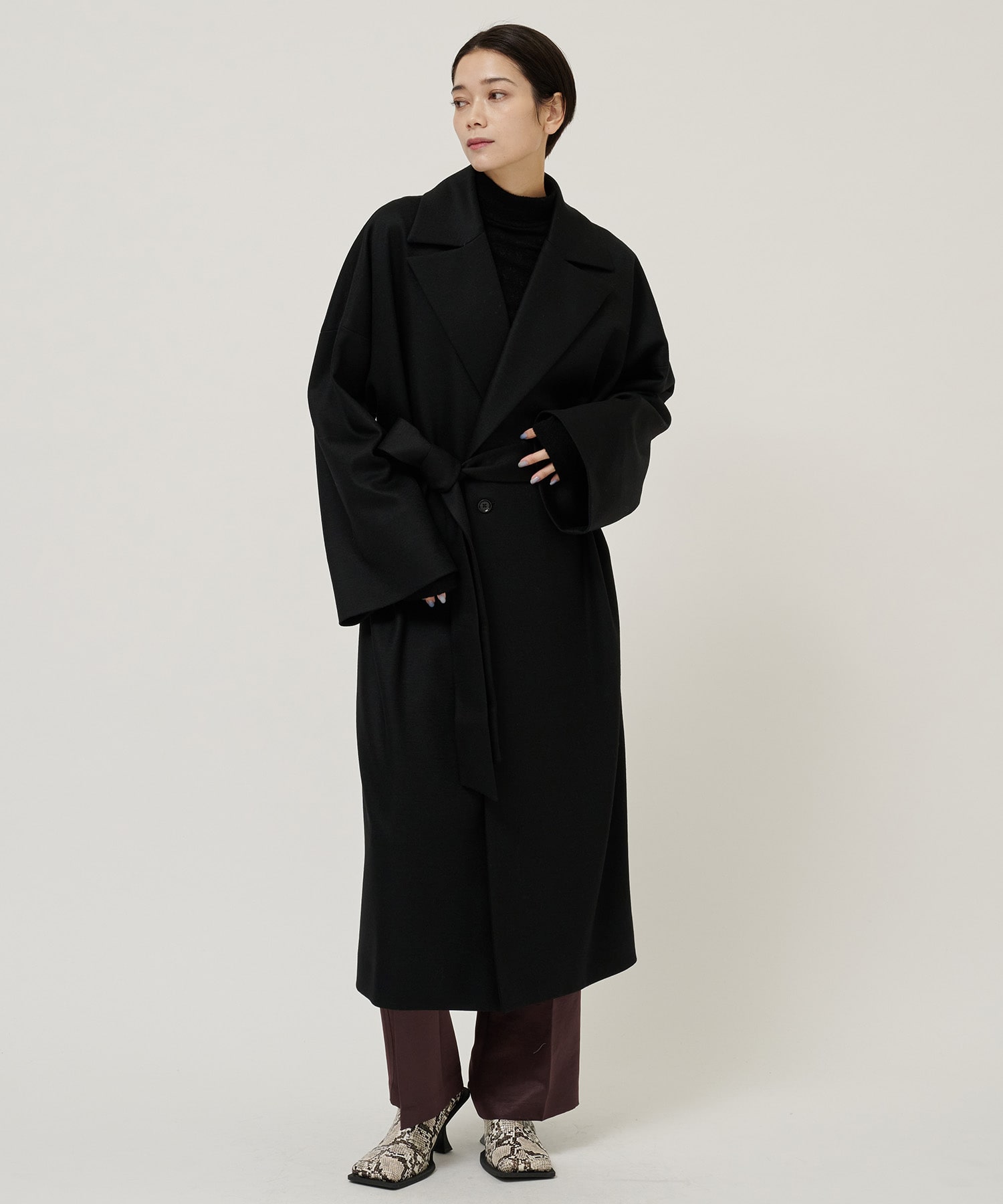 WAVE STITCH HEAT POLAK LONG COAT(S BLACK): AMERI: WOMENS 