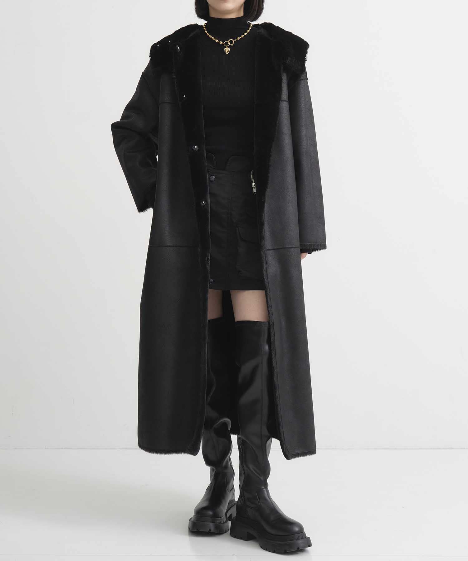 HOOD REVERSIBLE FAKE FUR COAT