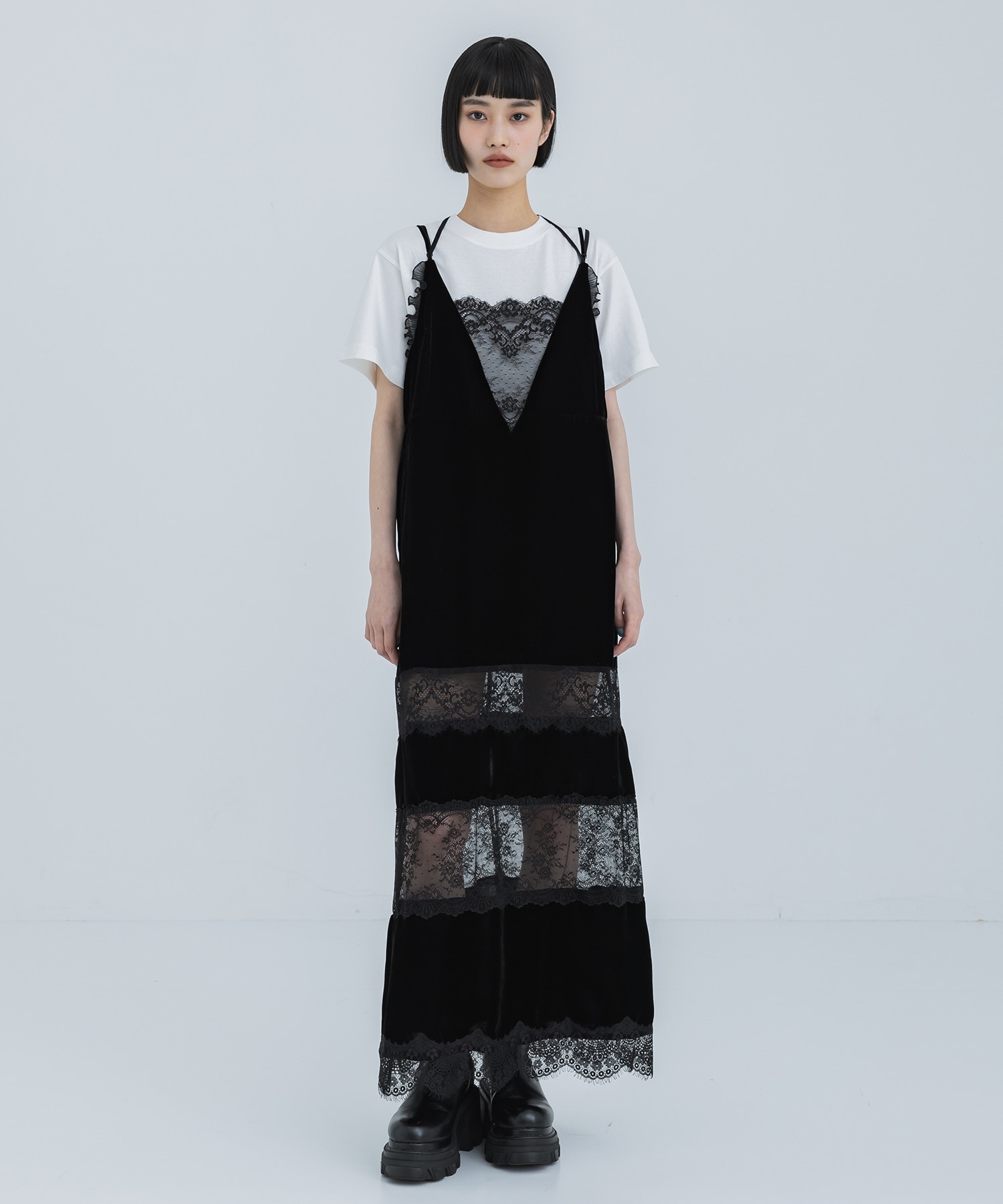 EX.black lace velour camisole dress