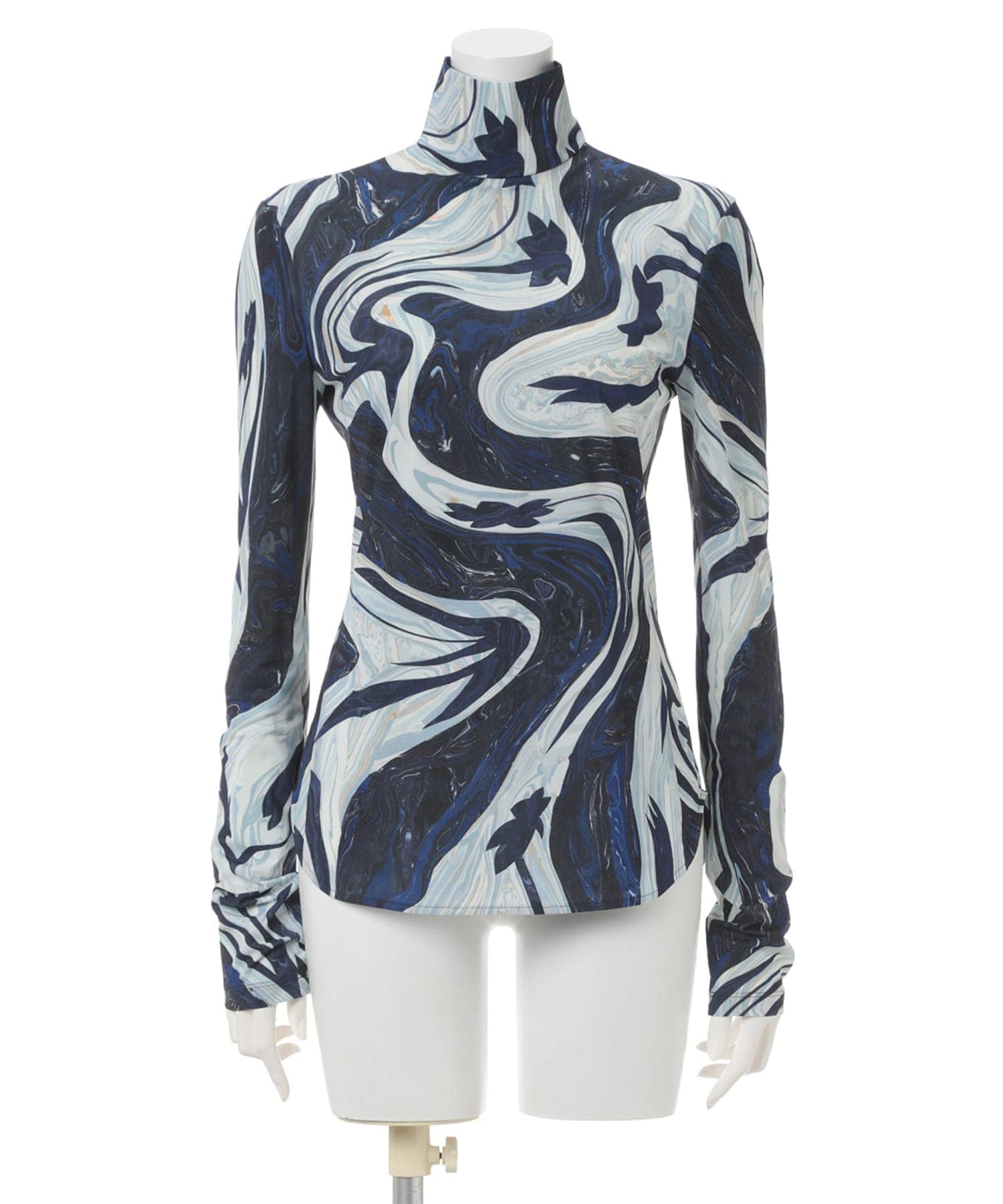 Marble Print Jersey High Neck Top
