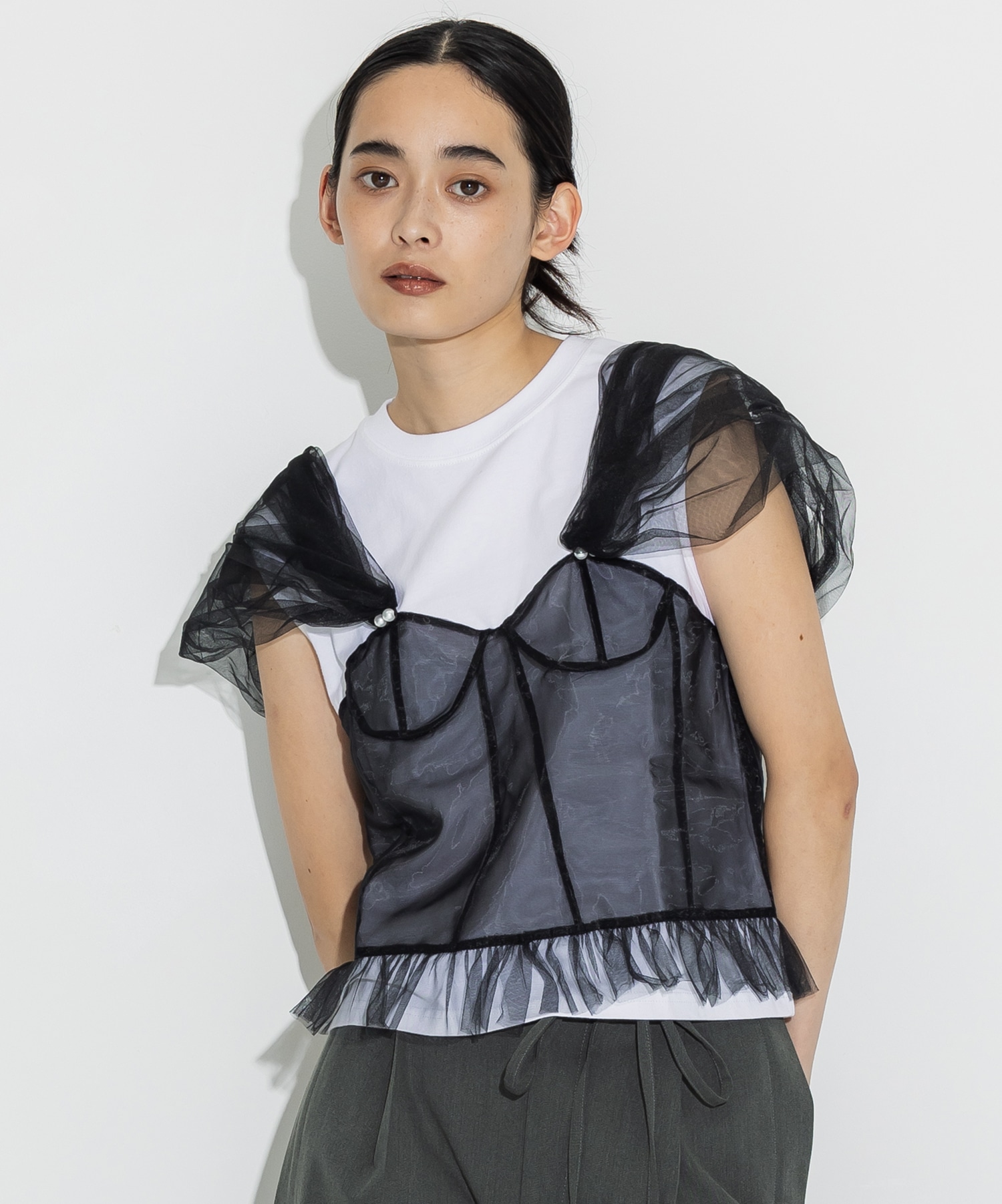 別注 Tulle Corsert T-shirt