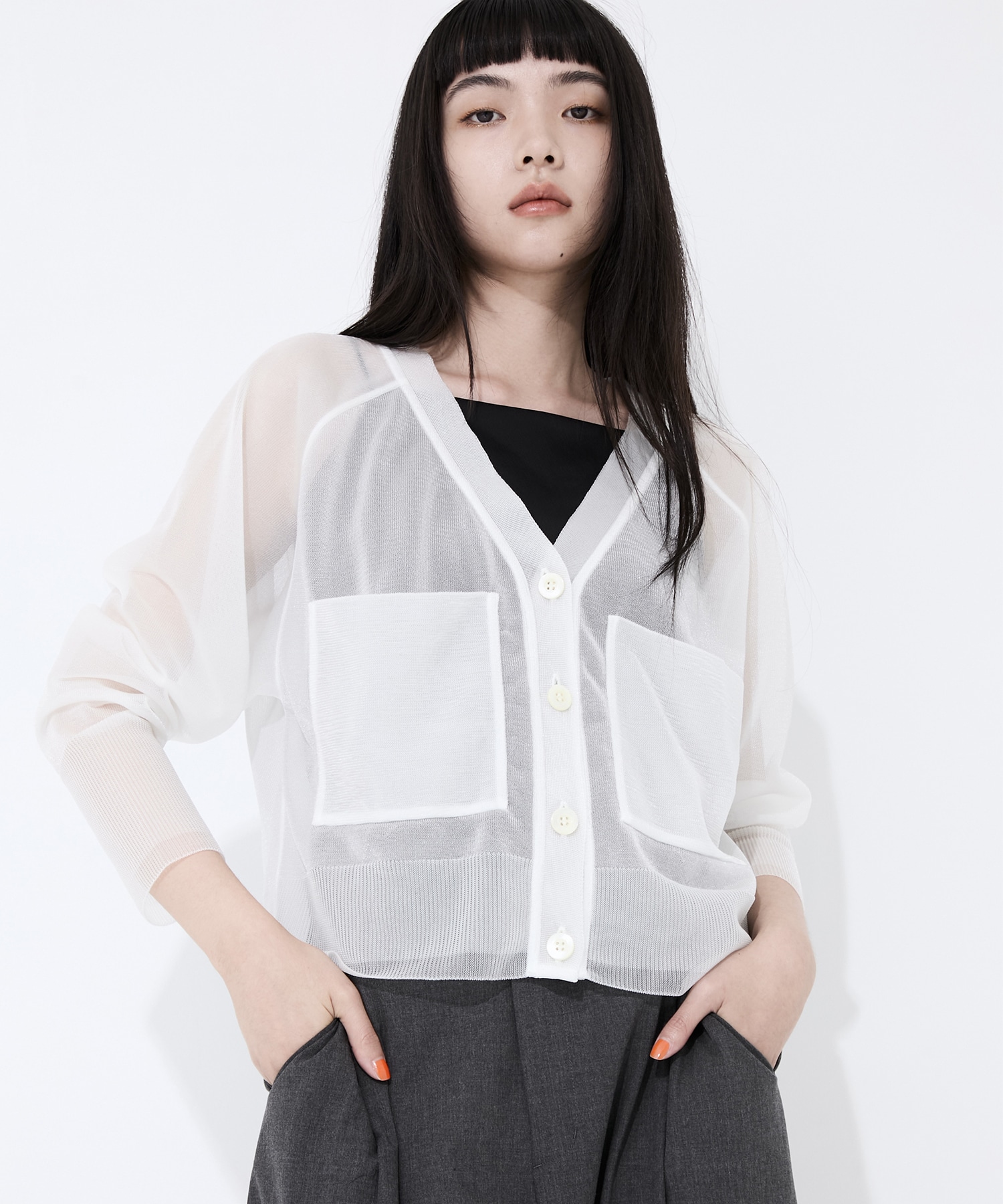 V-Neck Sheer Knit Cardigan