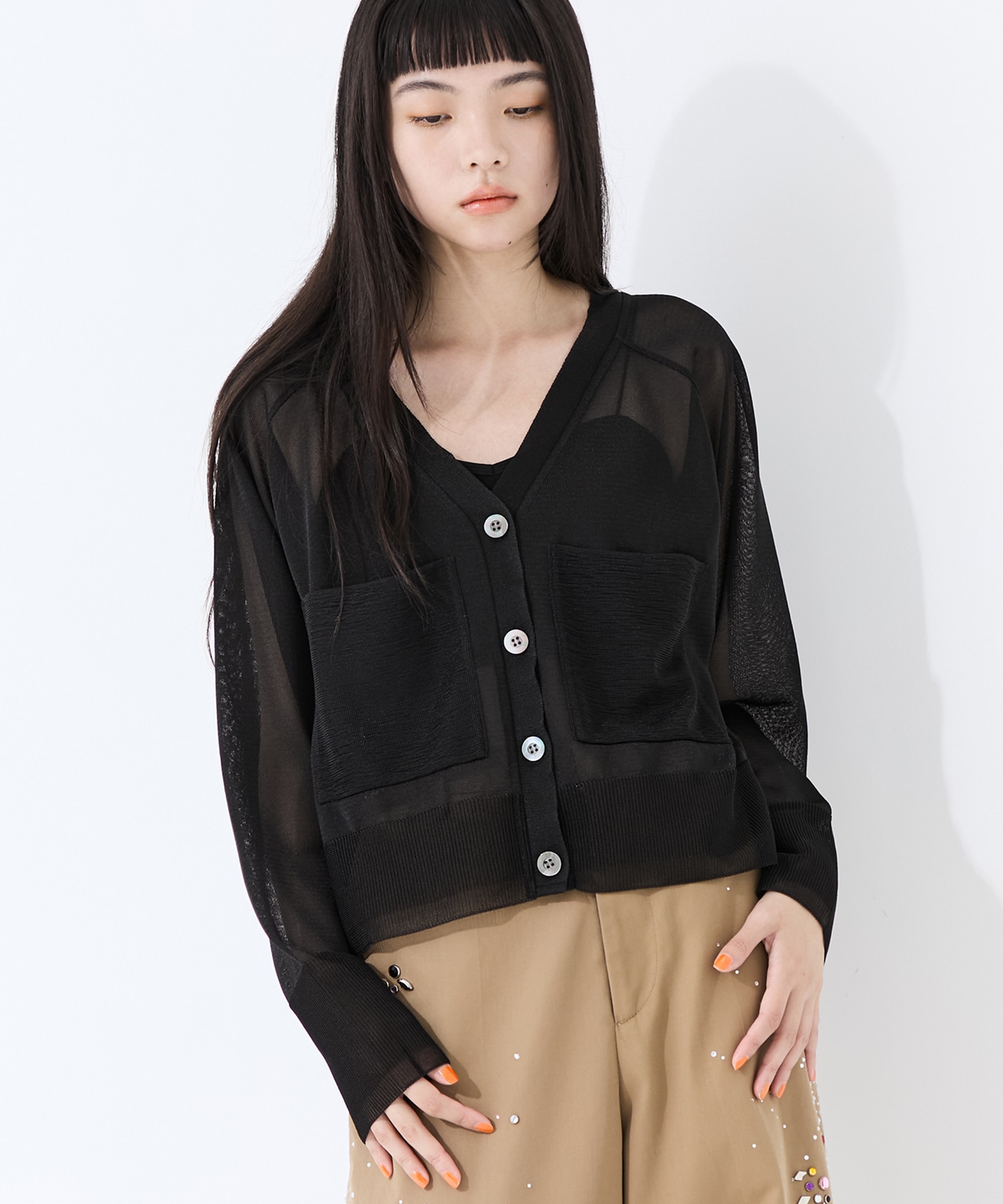 V-Neck Sheer Knit Cardigan