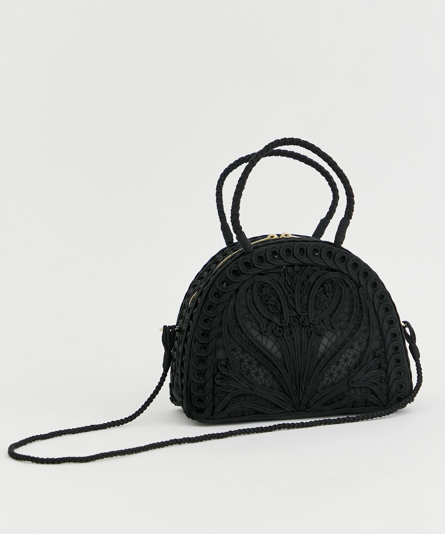 Cording Embroidery Demi Lune Handbag