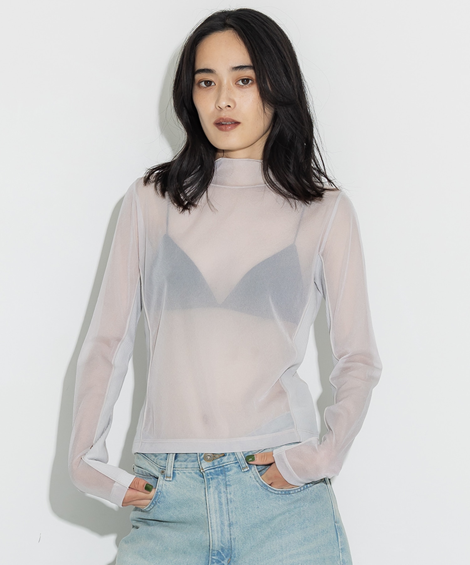 Rib Paneled Sheer Top