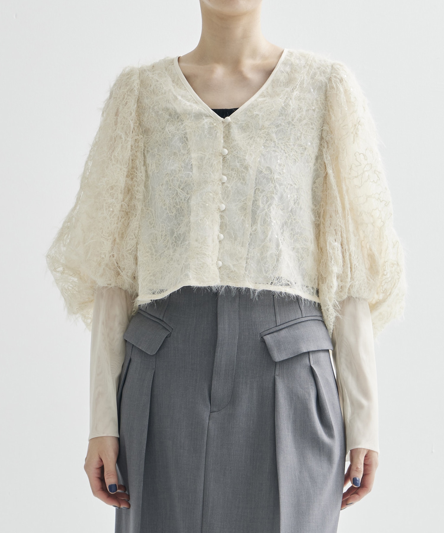 BRUSHED LACE VOLUME SLEEVE BLOUSE