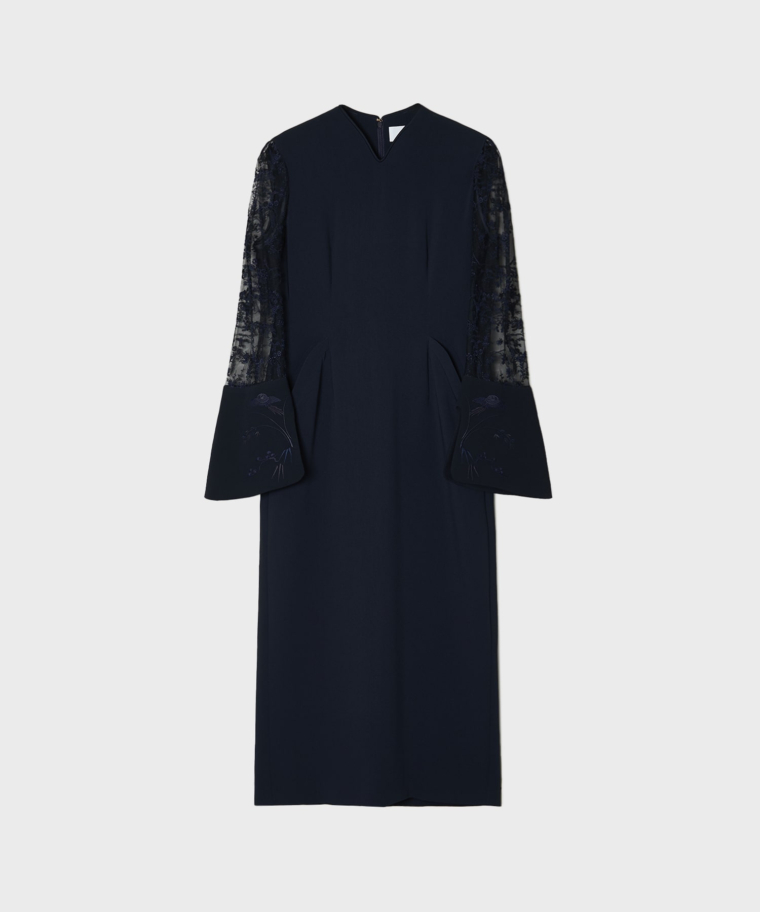 Acetate Polyester Floral Lace-Sleeve Dress