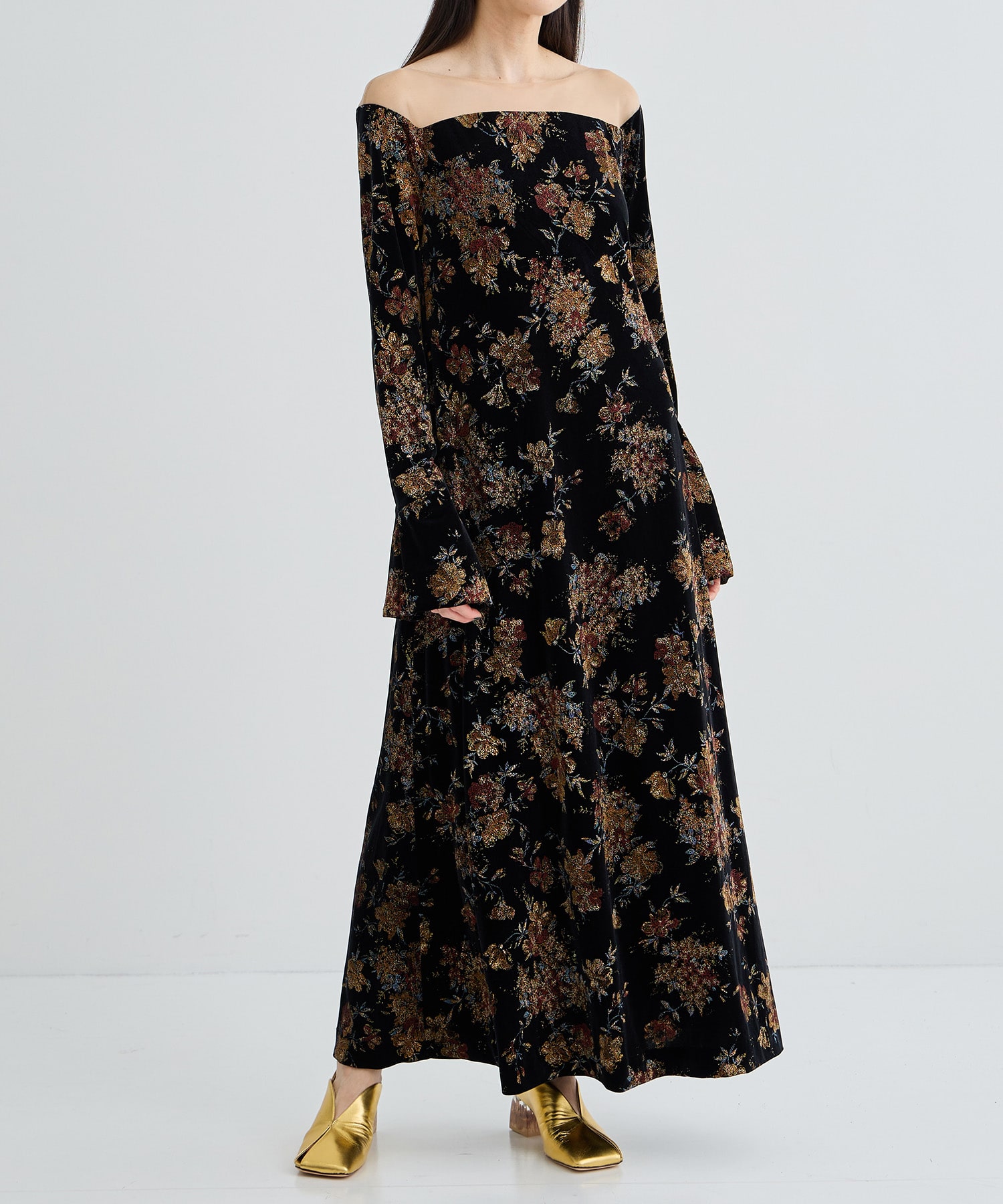 FLOWER PRINT VELOUR DRESS