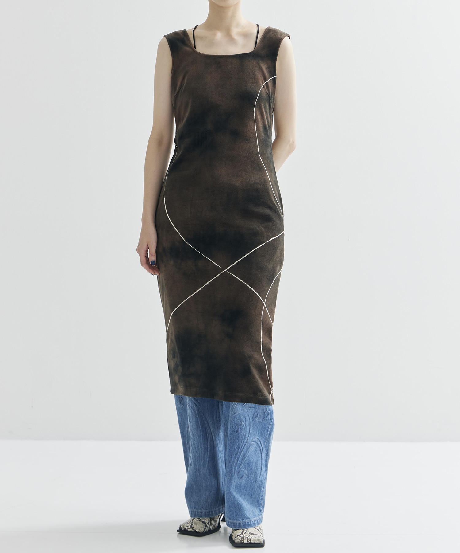 Kintsugi Velour Jersey Square Neck Sleeveless Dress