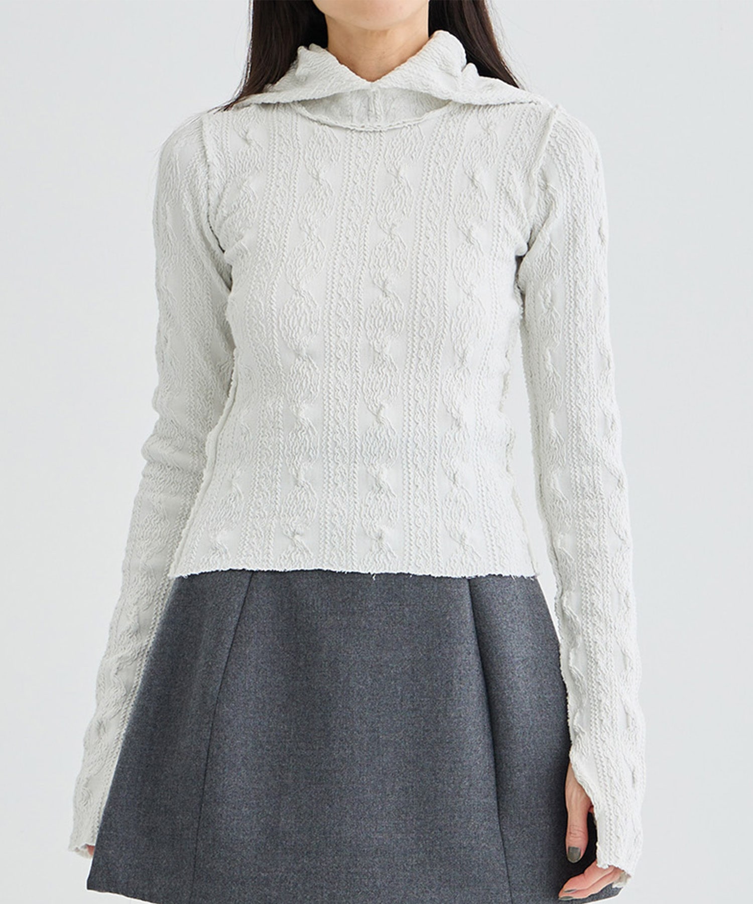 SHRUNK-KNIT LONG-SLEEVE TOP SAILOR HIGH-NECK