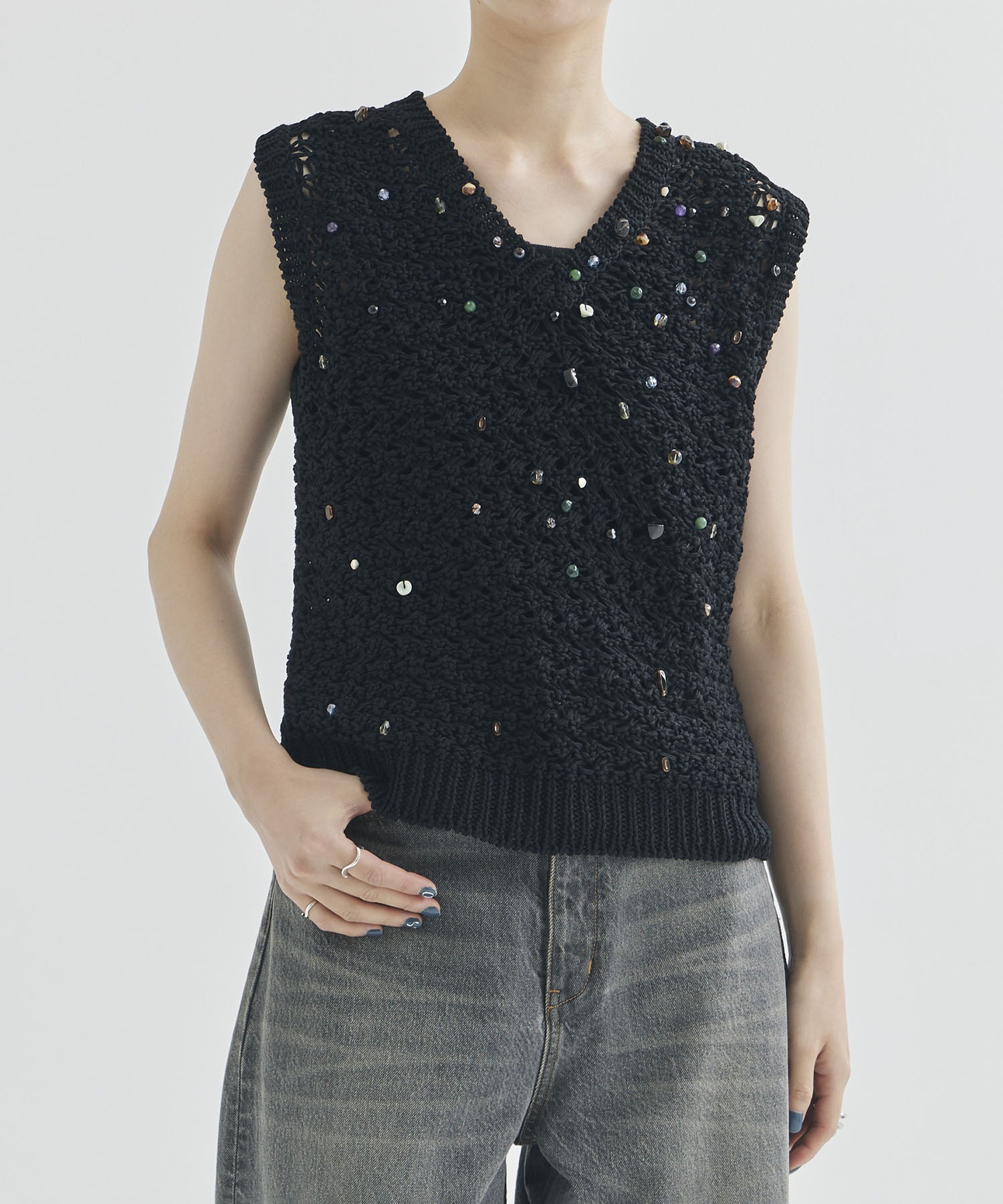 Gerda glass beads&ores knit PO BK