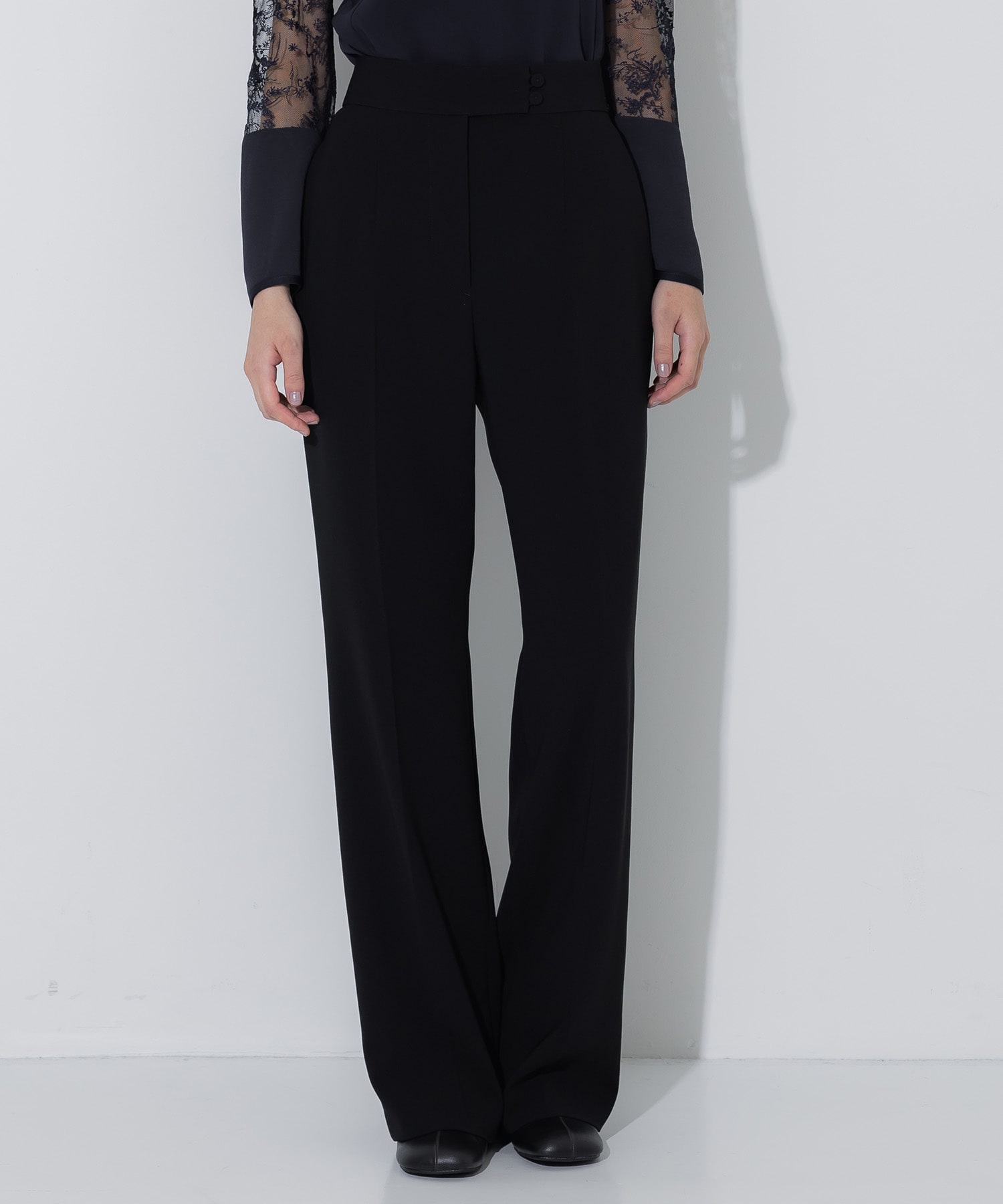 Acetate Polyester High Waisted Center Creased Suit Trousers