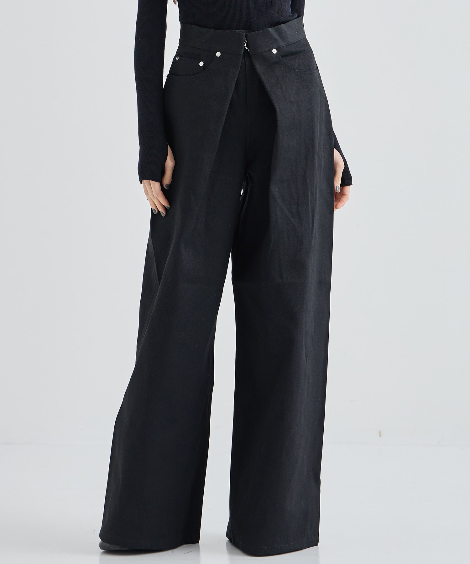 RIGID DENIM WIDE PANTS (SHORT LENGTH)