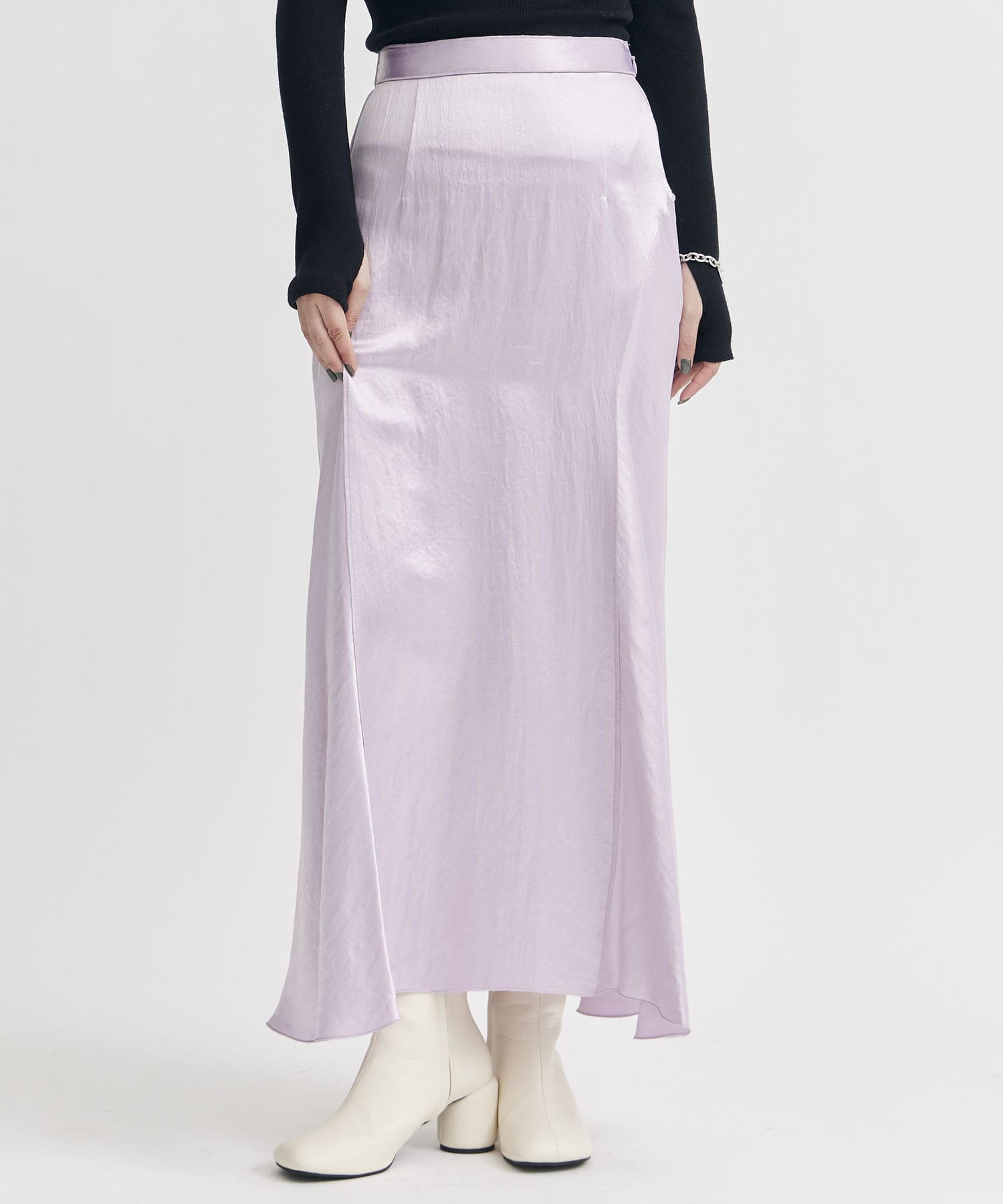 BACK SLIT ACETATE SATIN MAXI SKIRT