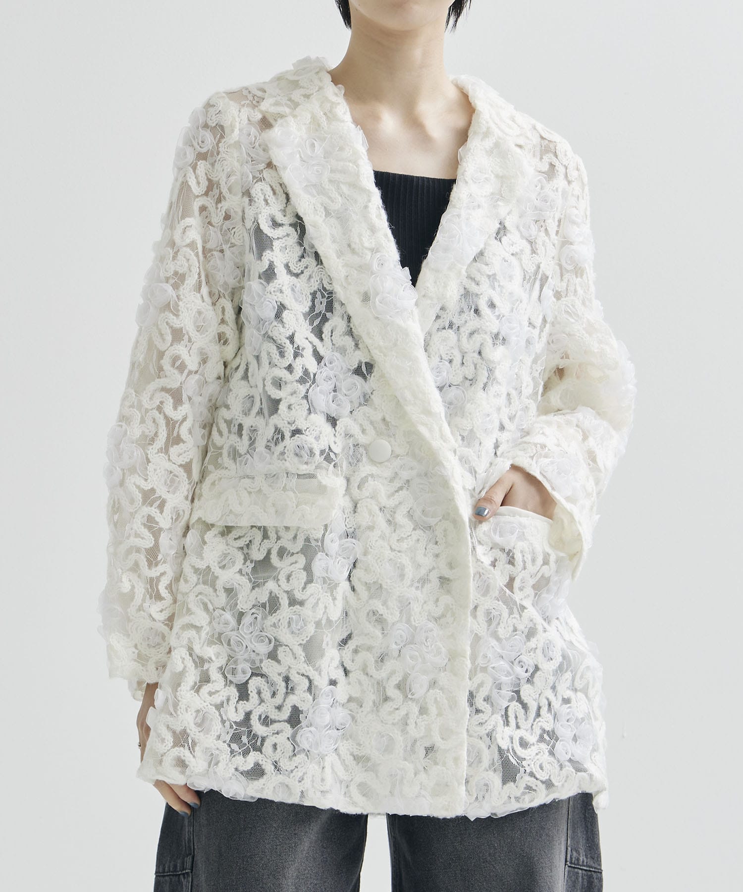 FLOWER MIX LACE SHEER JACKET