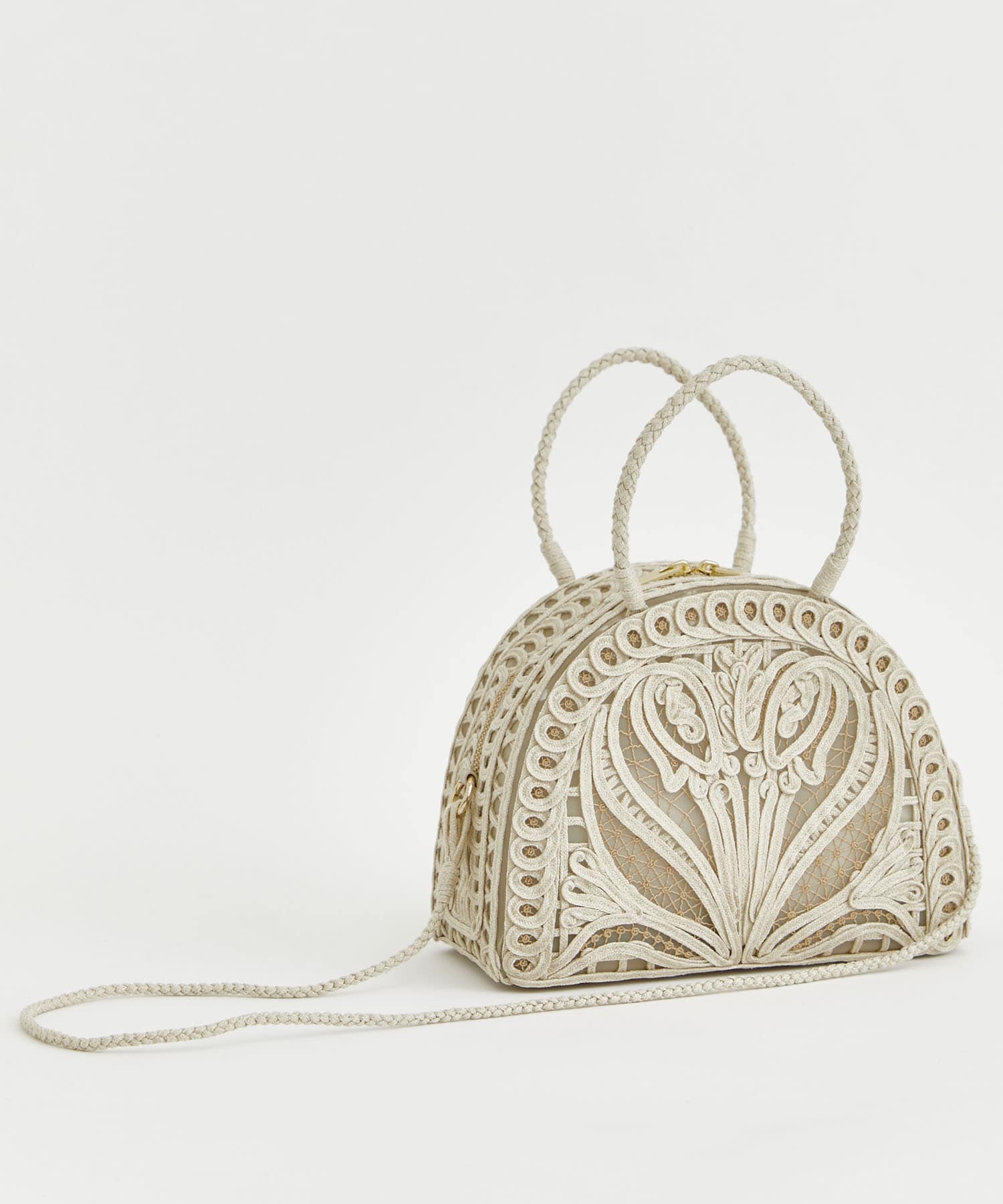 Cording Embroidery Demi Lune Handbag