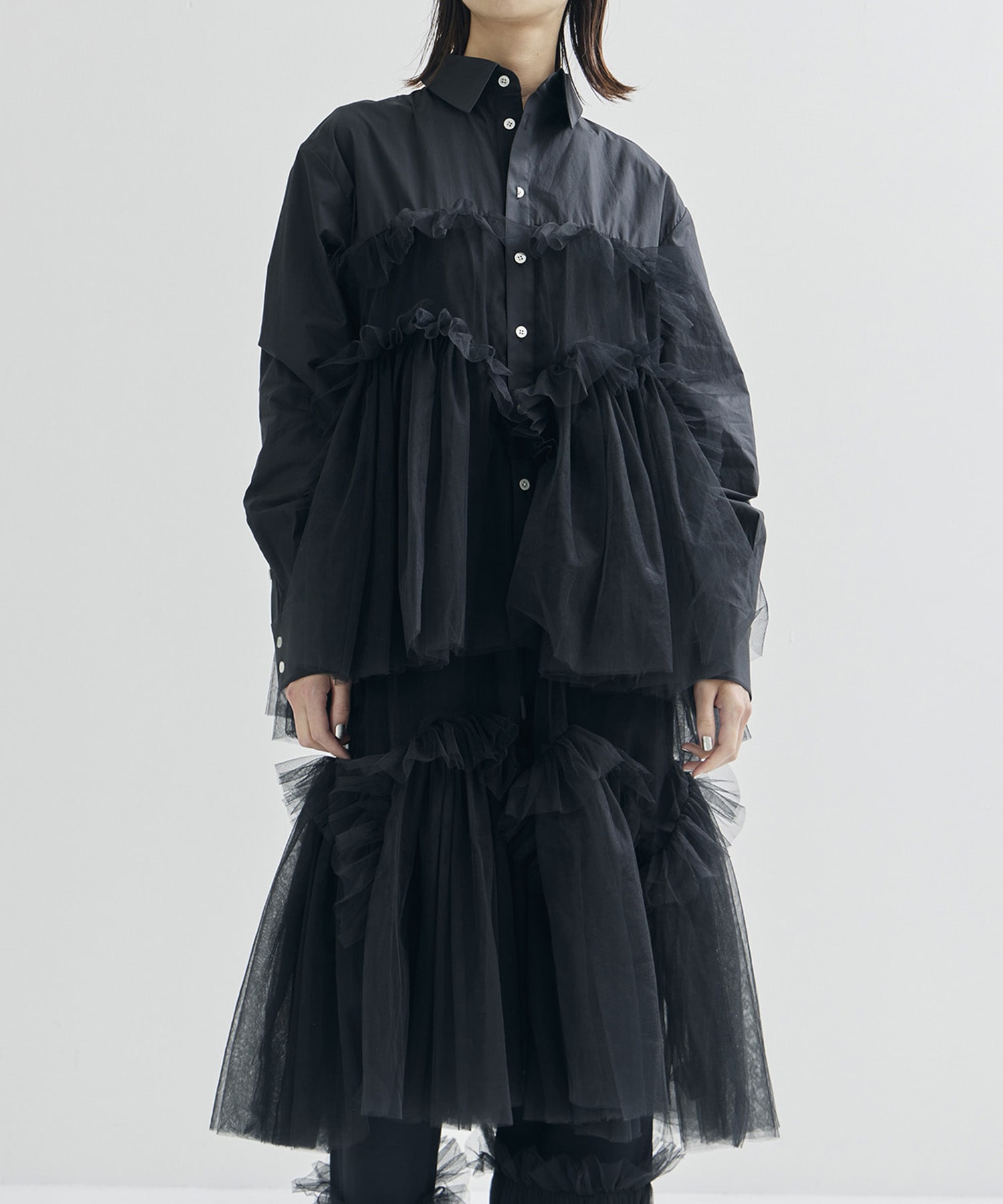 Shirt with Swell Ruffle Tulle