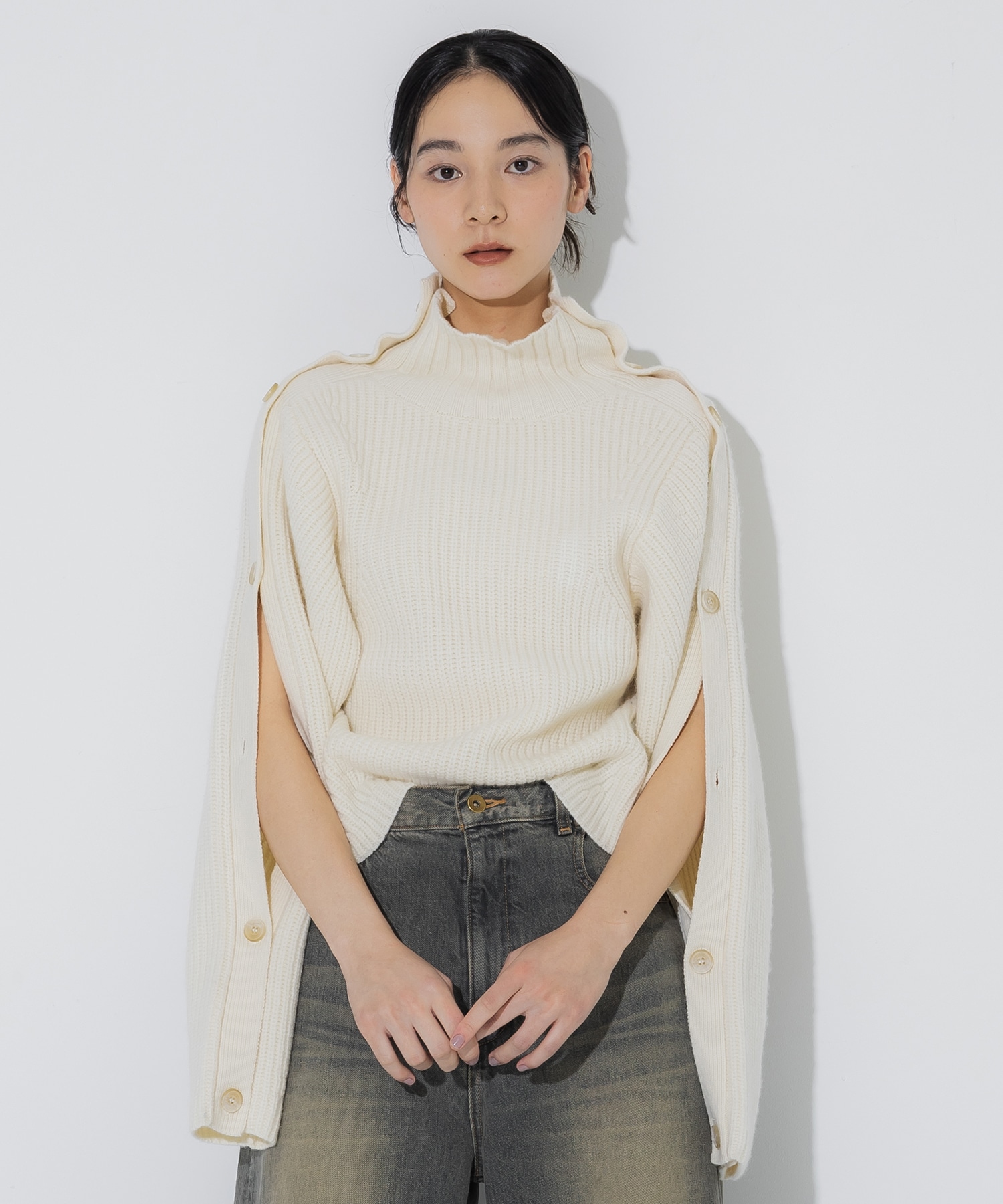 Button Sleeve Wool Knit Top