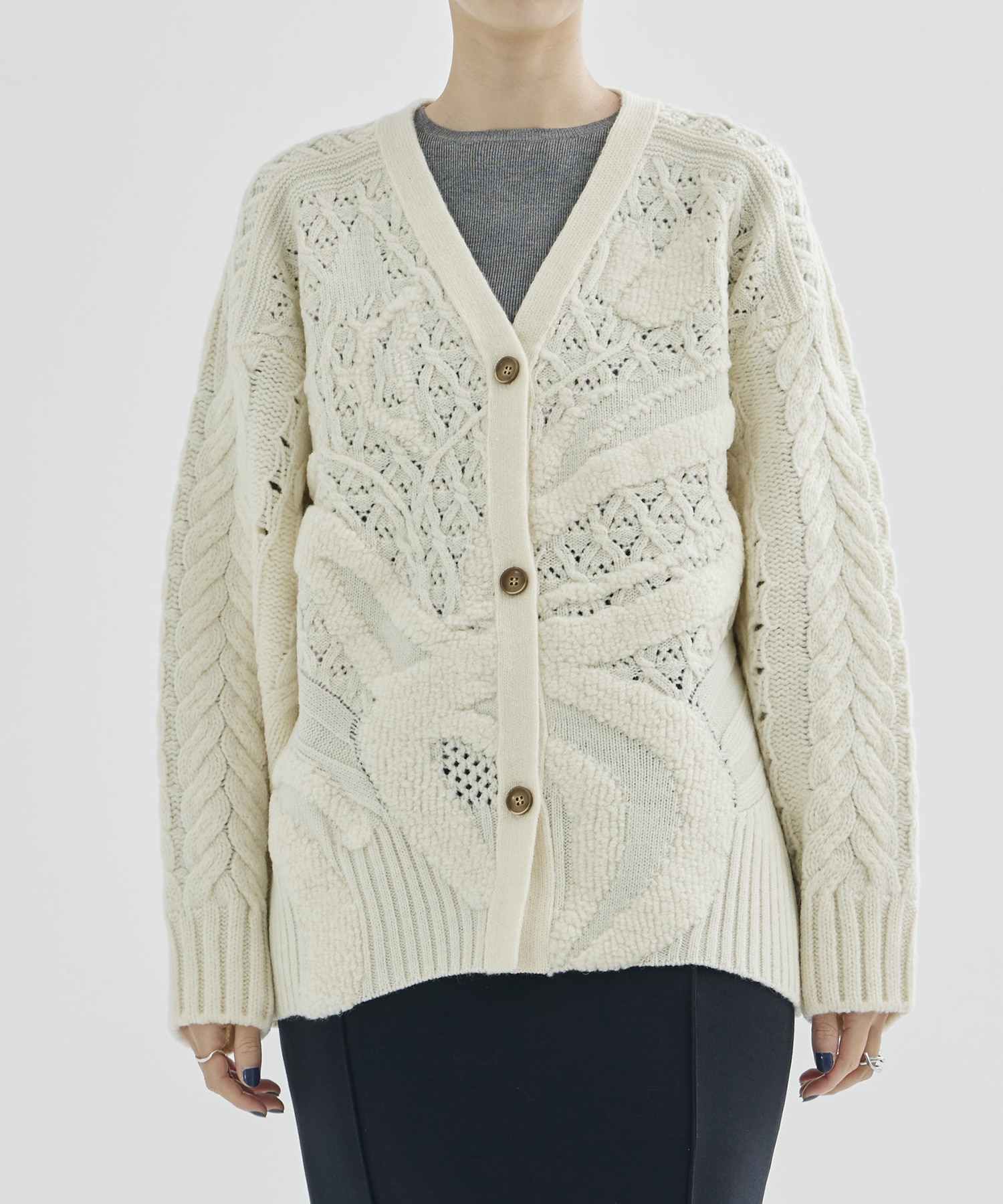 Floral Motif Chunky Knitted Cardigan