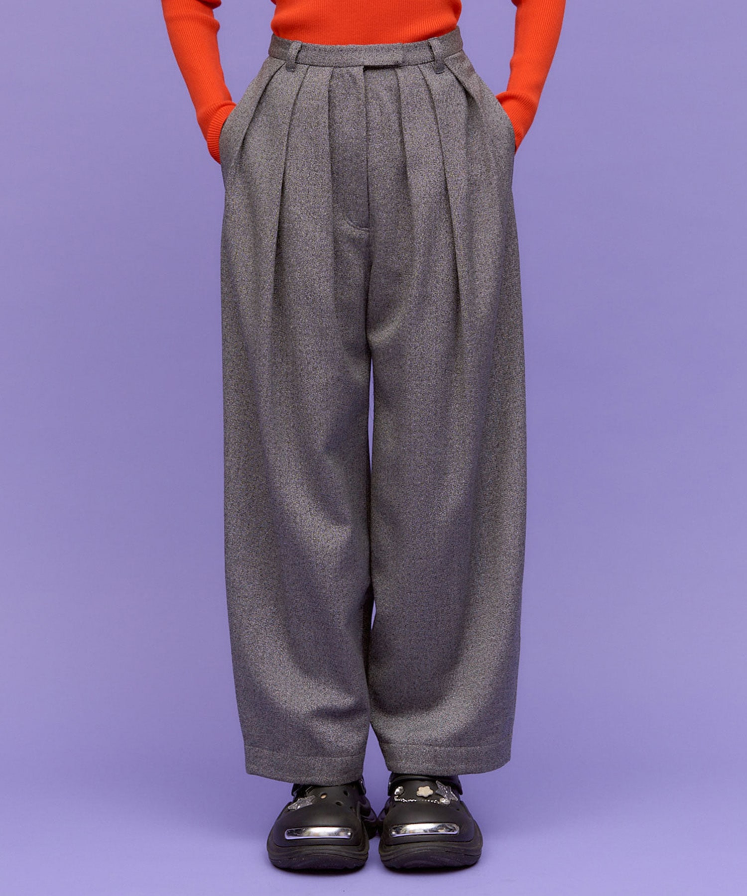 WOOL MIX HERRINGBONE COCOON PANTS