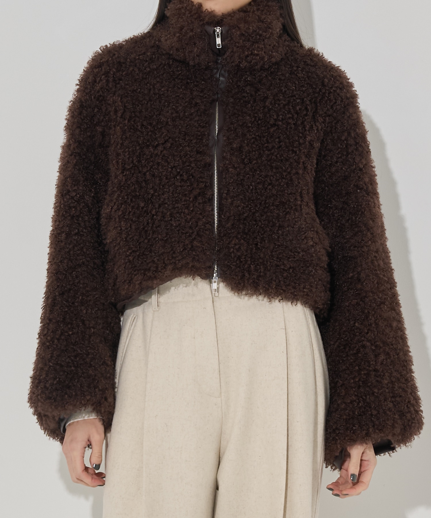 CRIMPED FUR CROPPED BLOUSON