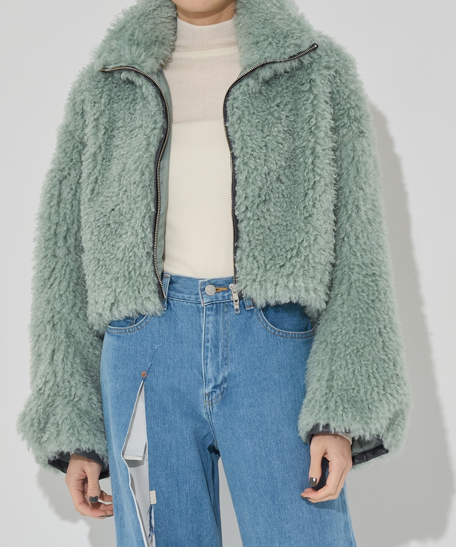 CRIMPED FUR CROPPED BLOUSON