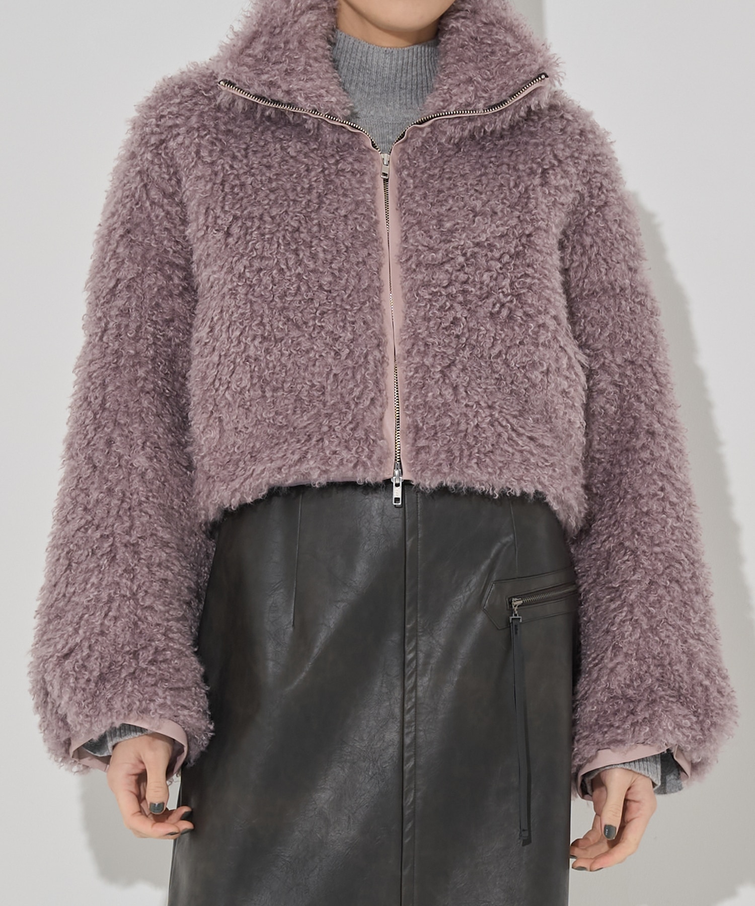 CRIMPED FUR CROPPED BLOUSON