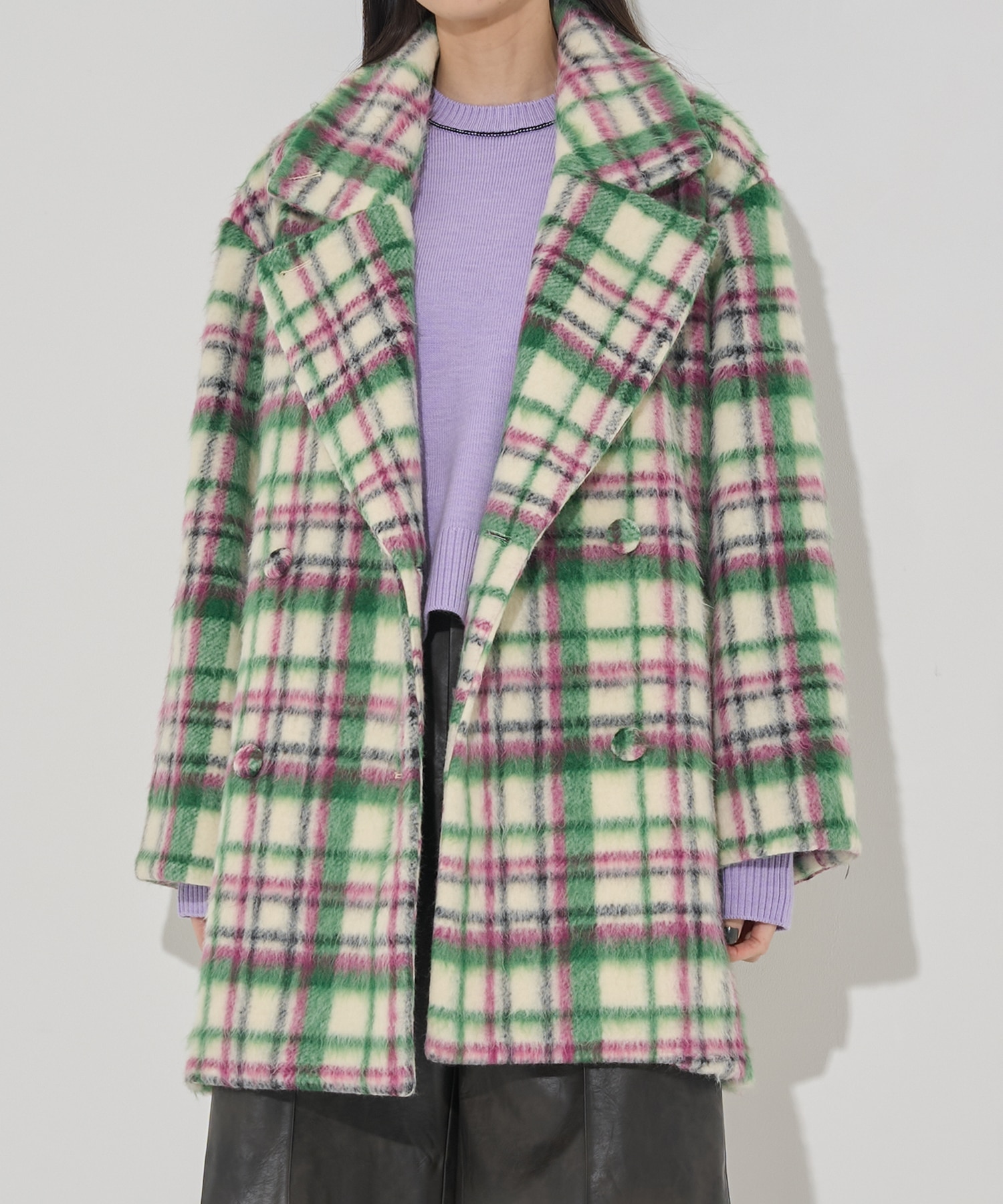 ADORABLE SHAGGY CHECK COAT