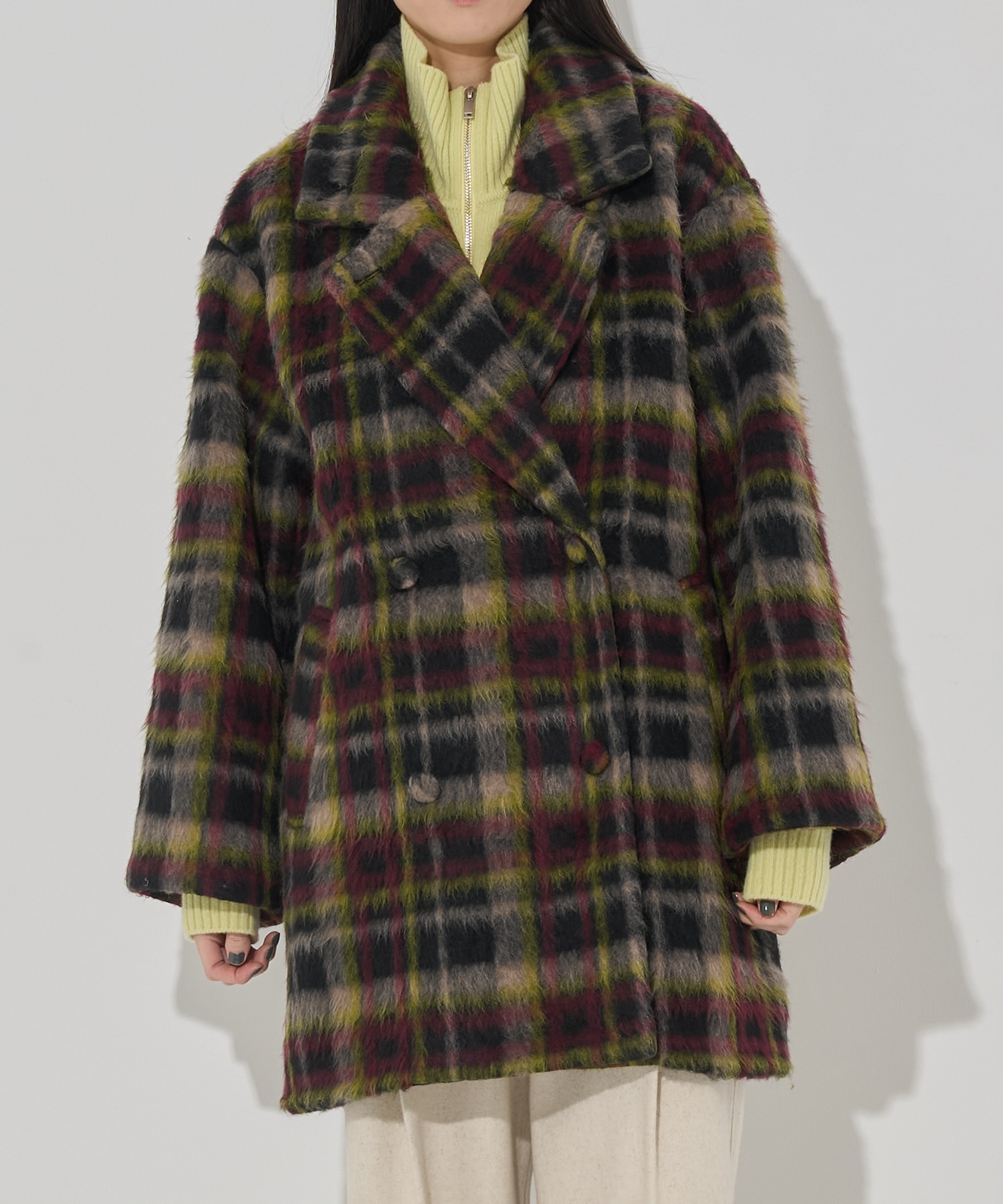 ADORABLE SHAGGY CHECK COAT