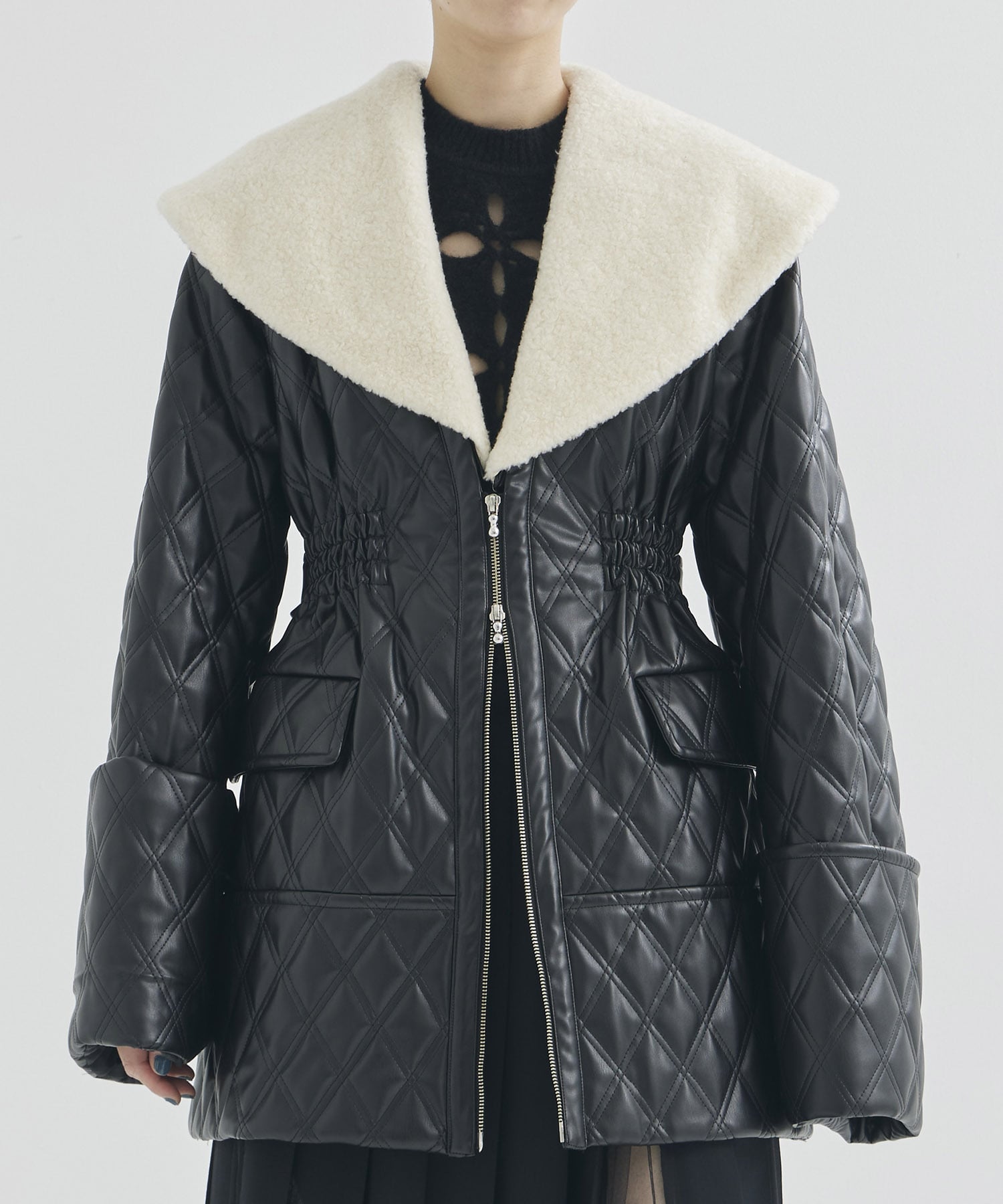 FAUX-LEATHER QUILTED JACKET