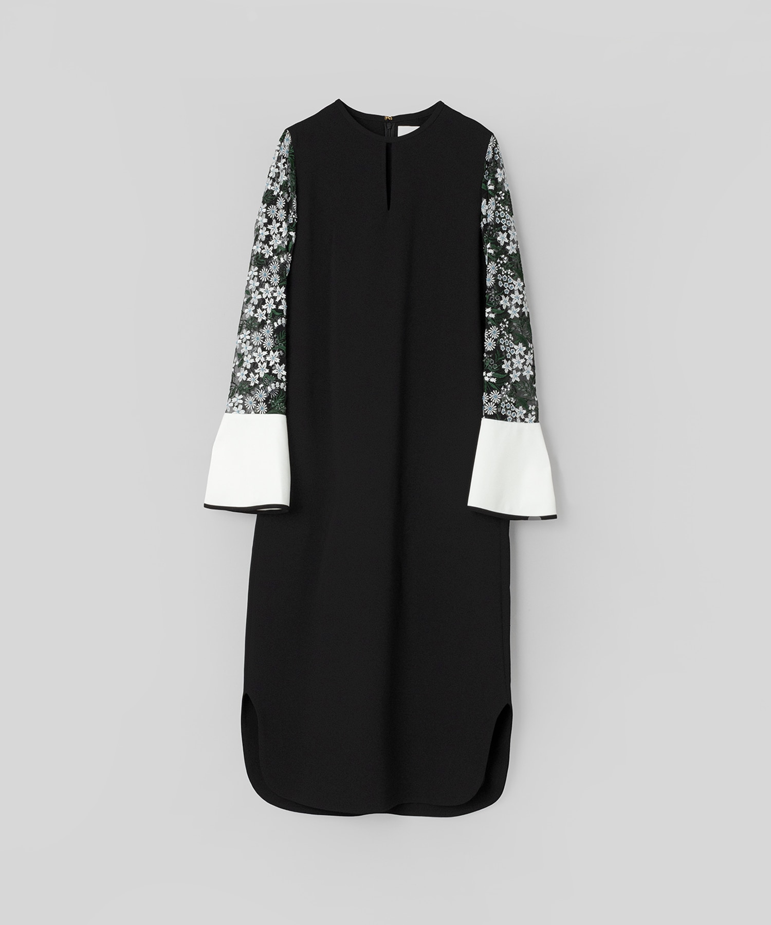 Floral Lace-Sleeve Classic Dress