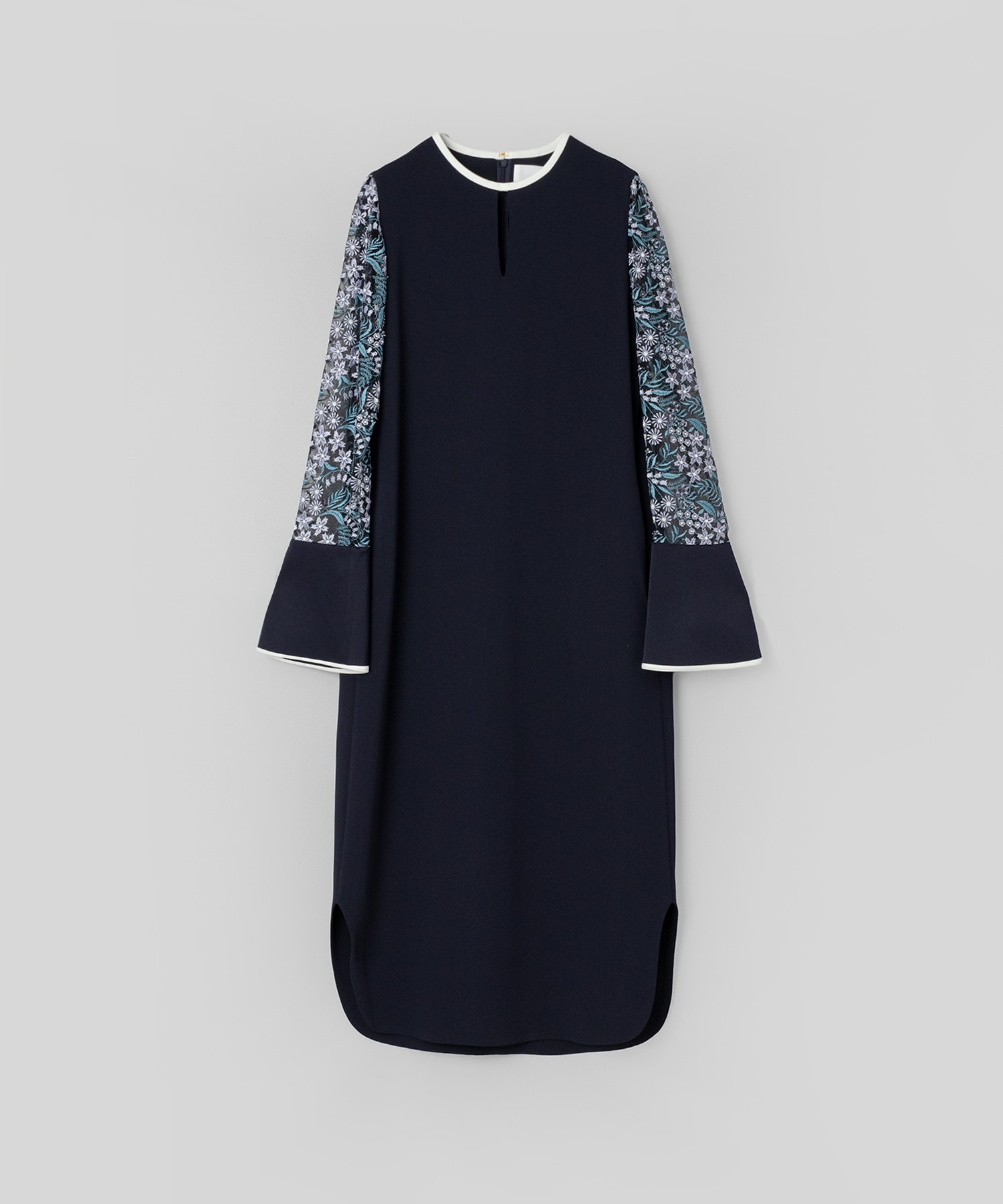 Floral Lace-Sleeve Classic Dress