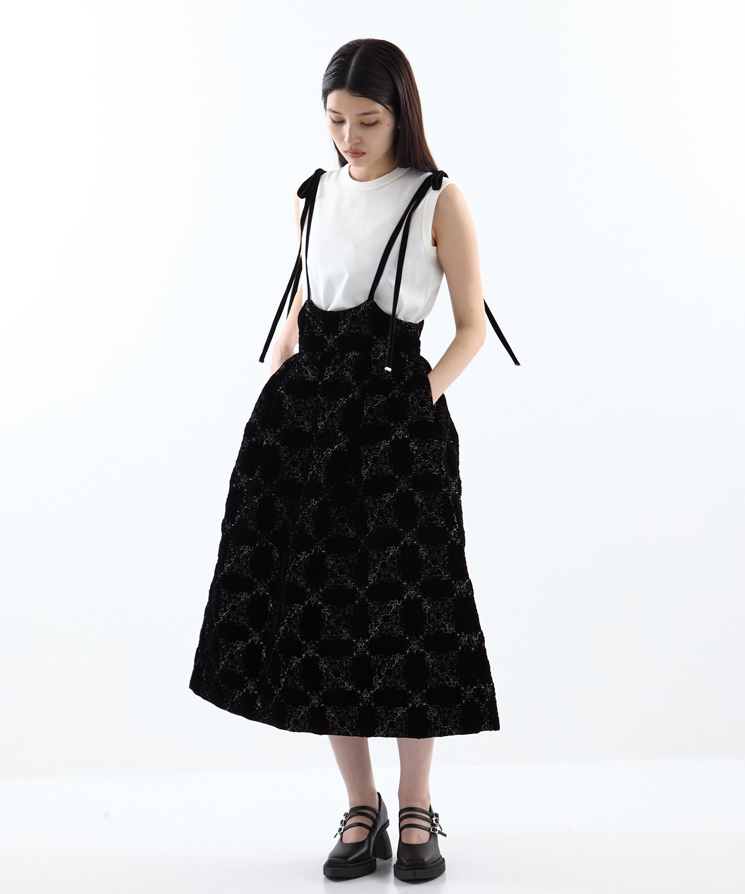 palace tiles quilted overalls skirt