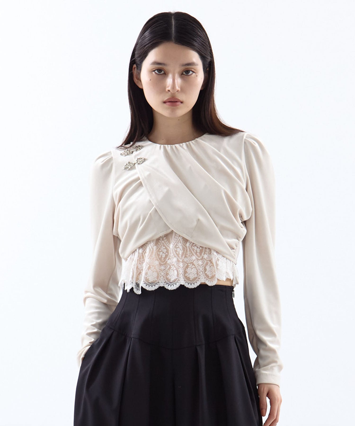 gather neck velour tops