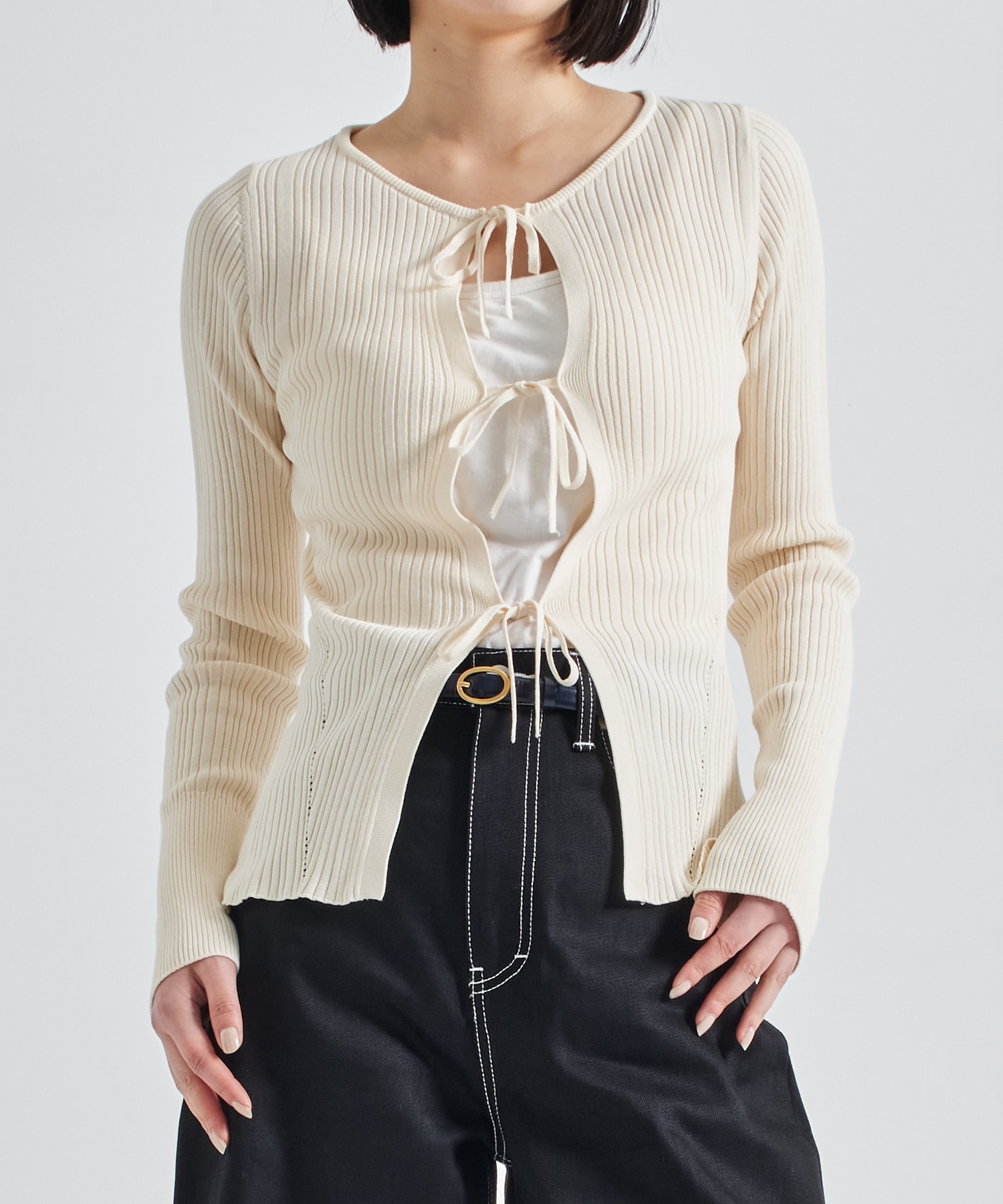 Ribbon Front Knit Cardigan