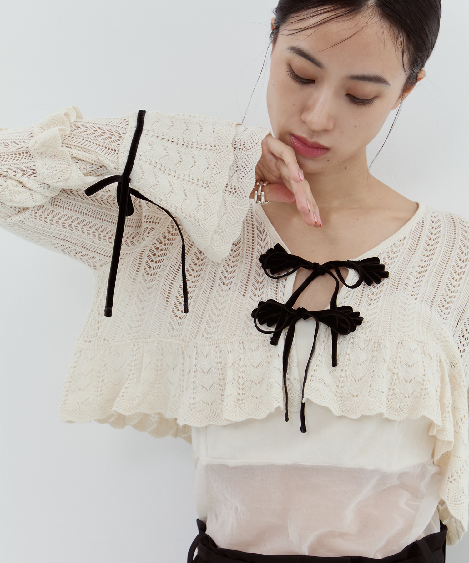double ribbon knit cardigan