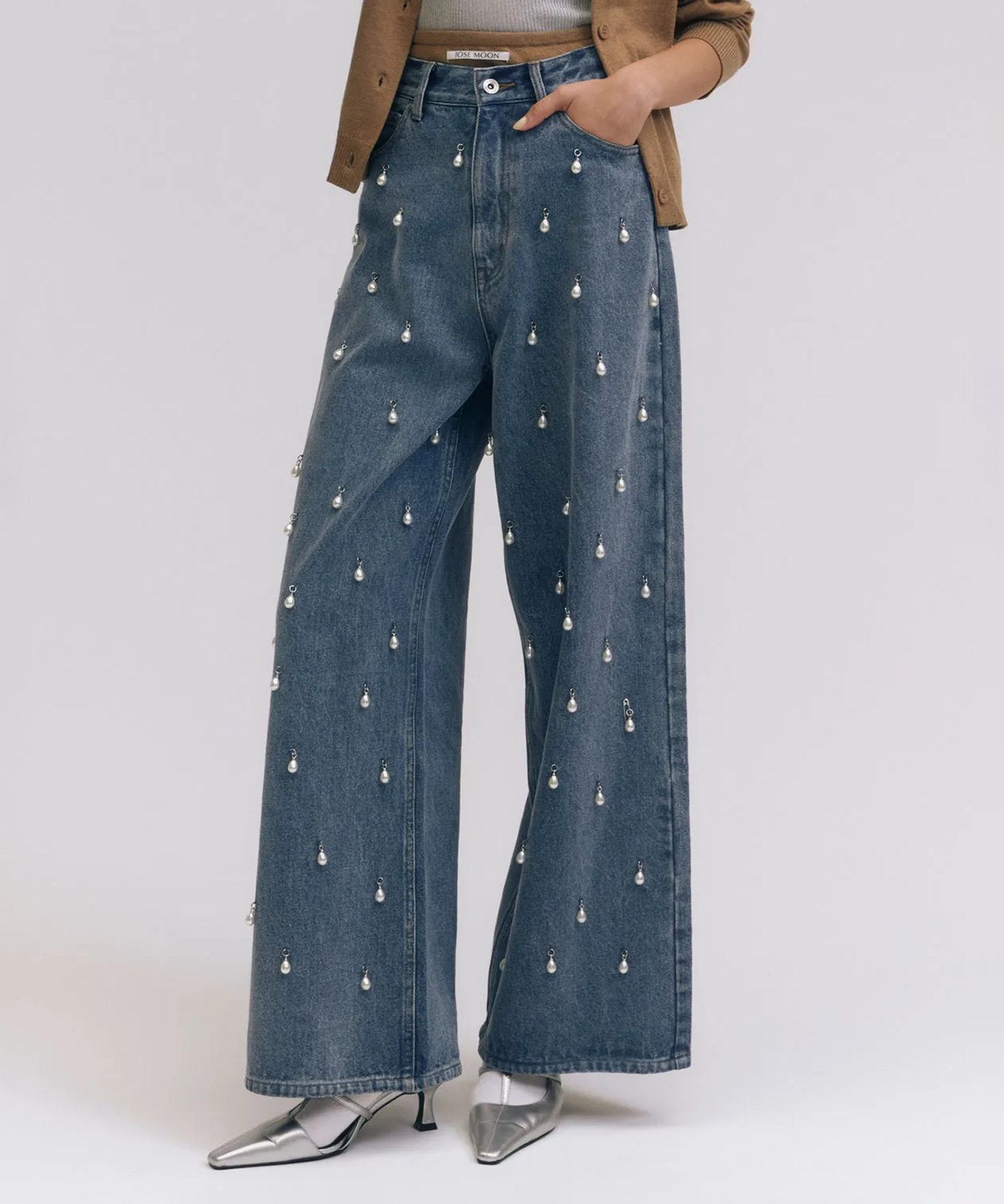 WIDE DENIM PANTS with PEARL