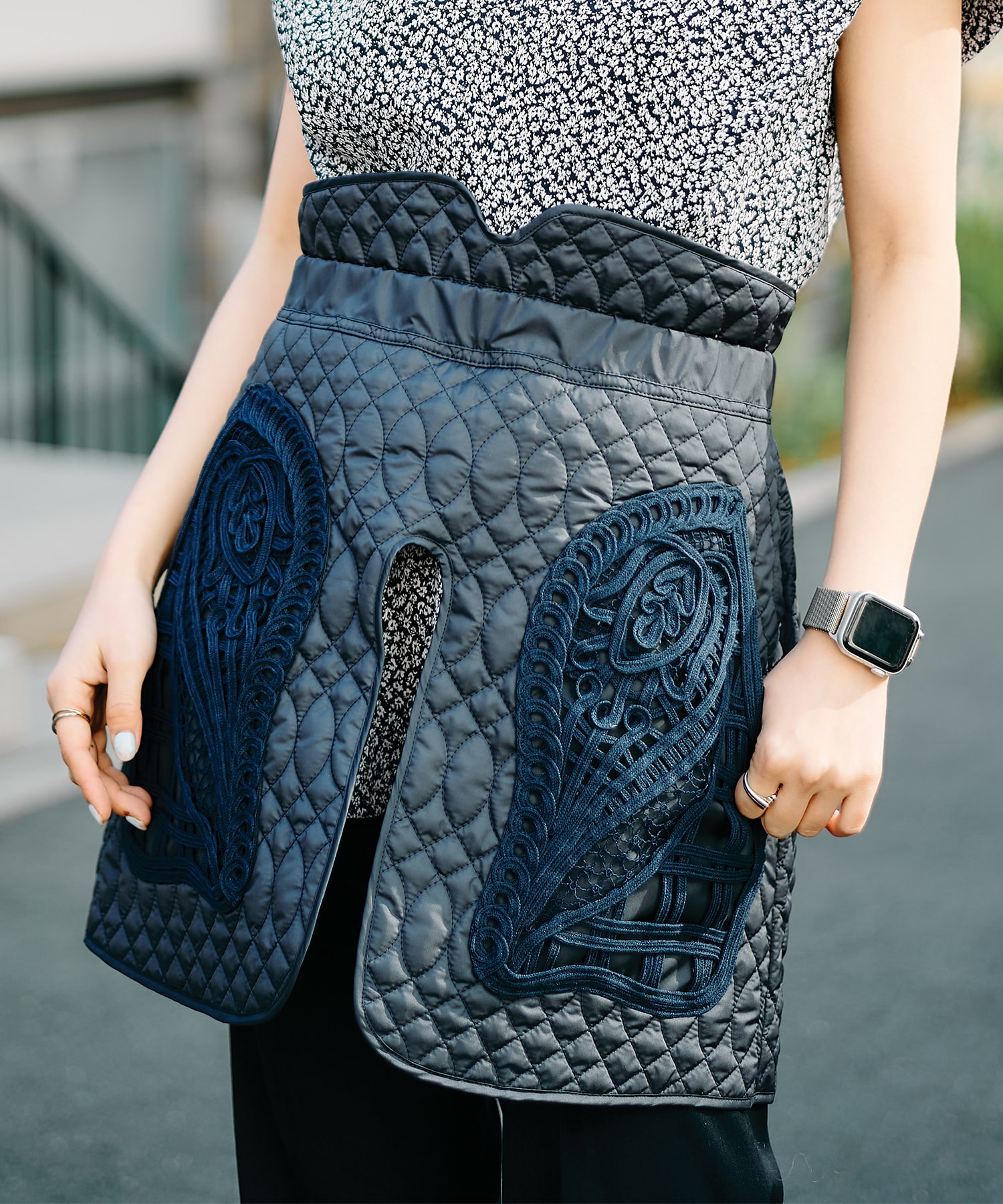 Cording Embroidery Quilted Wrapped Skirt