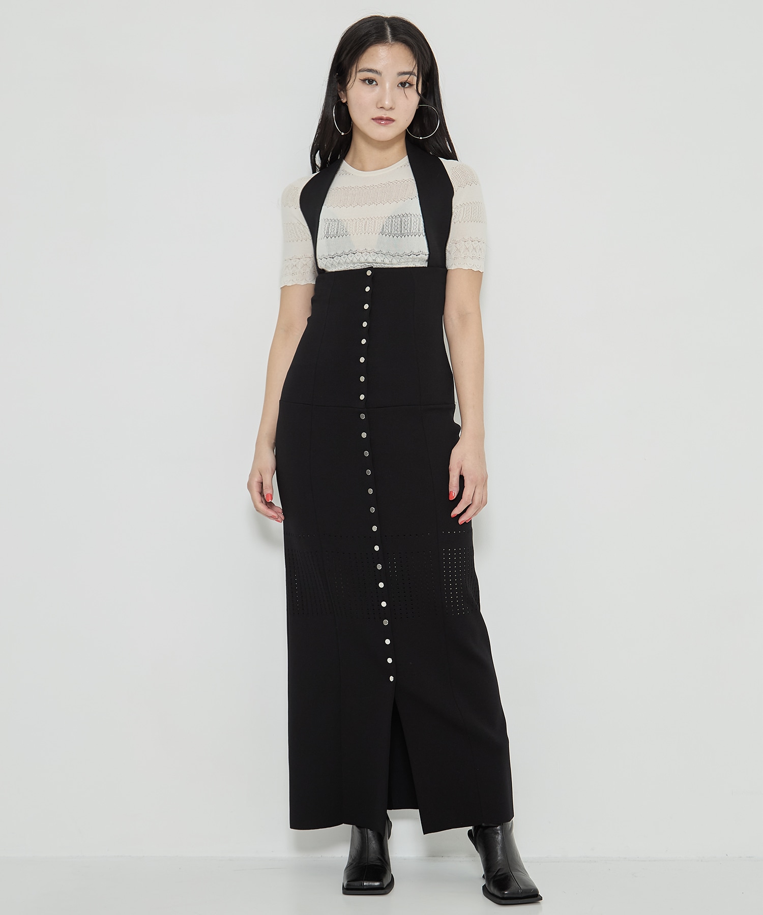 STRAPS KNIT LONG SKIRT