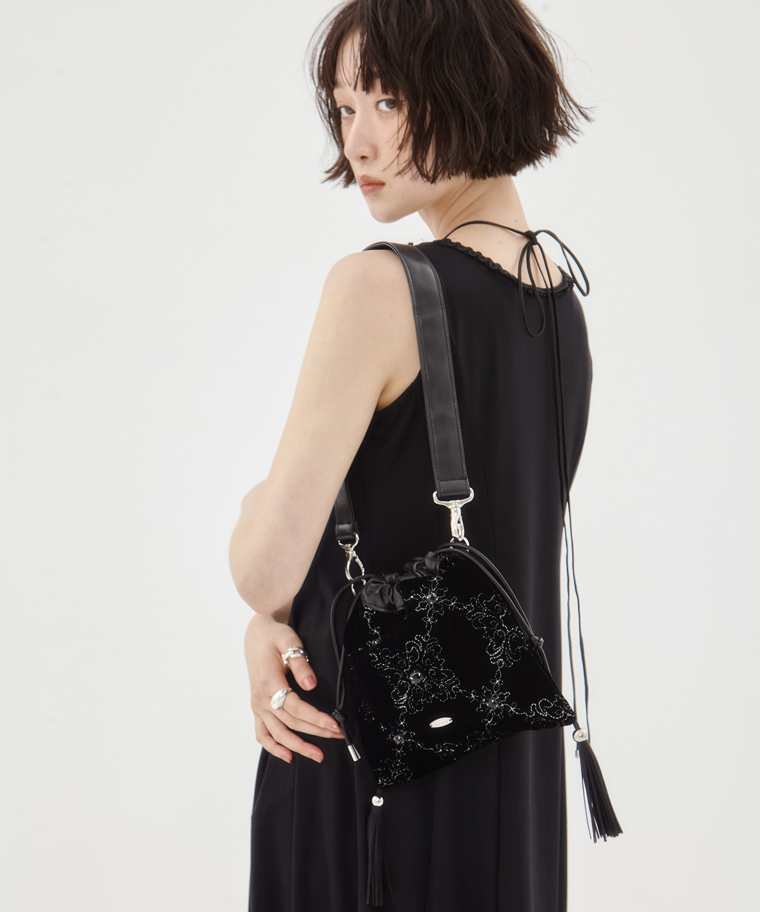 palace tiles quilted drawstring bag