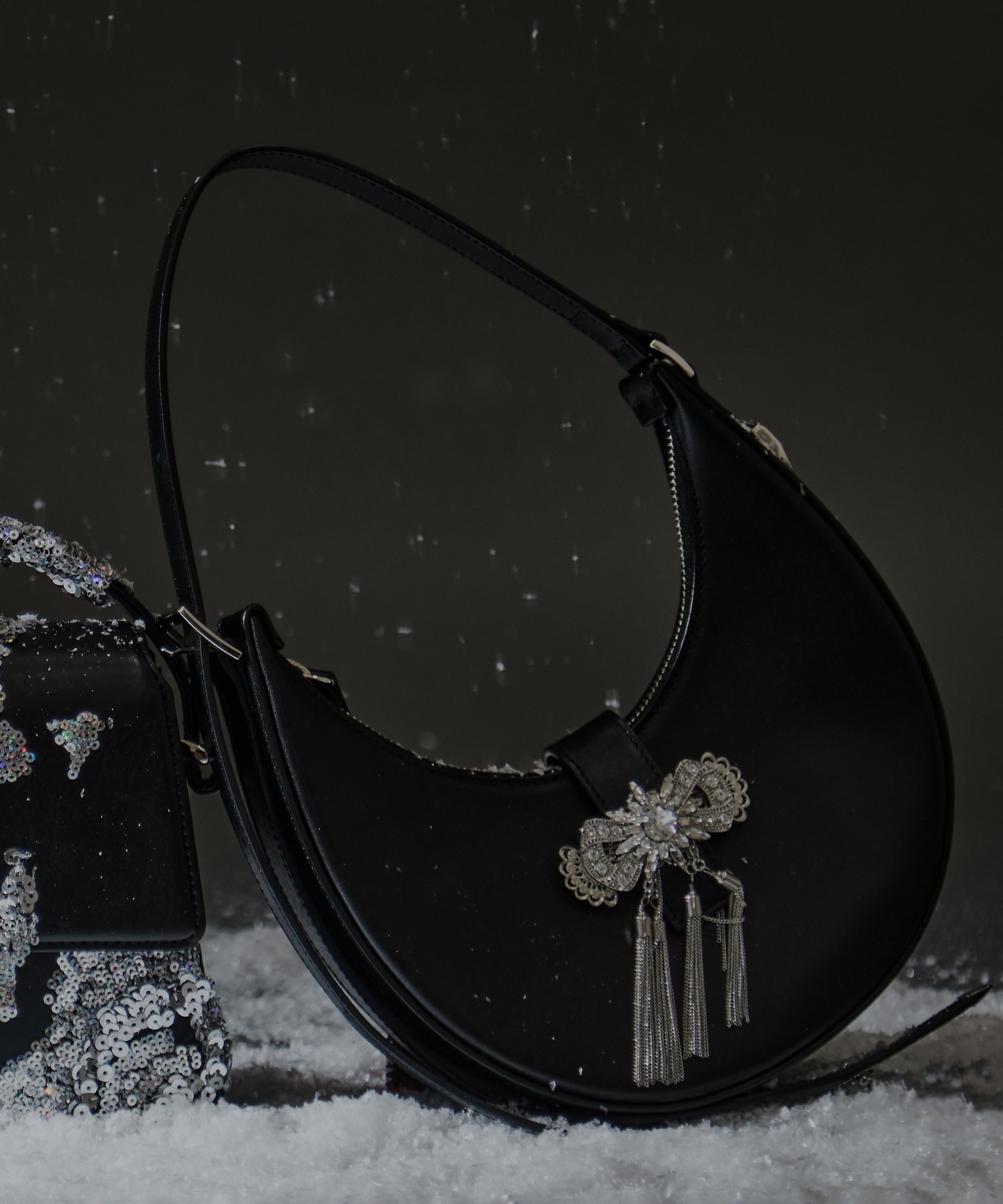 ribbon bijou half moon bag