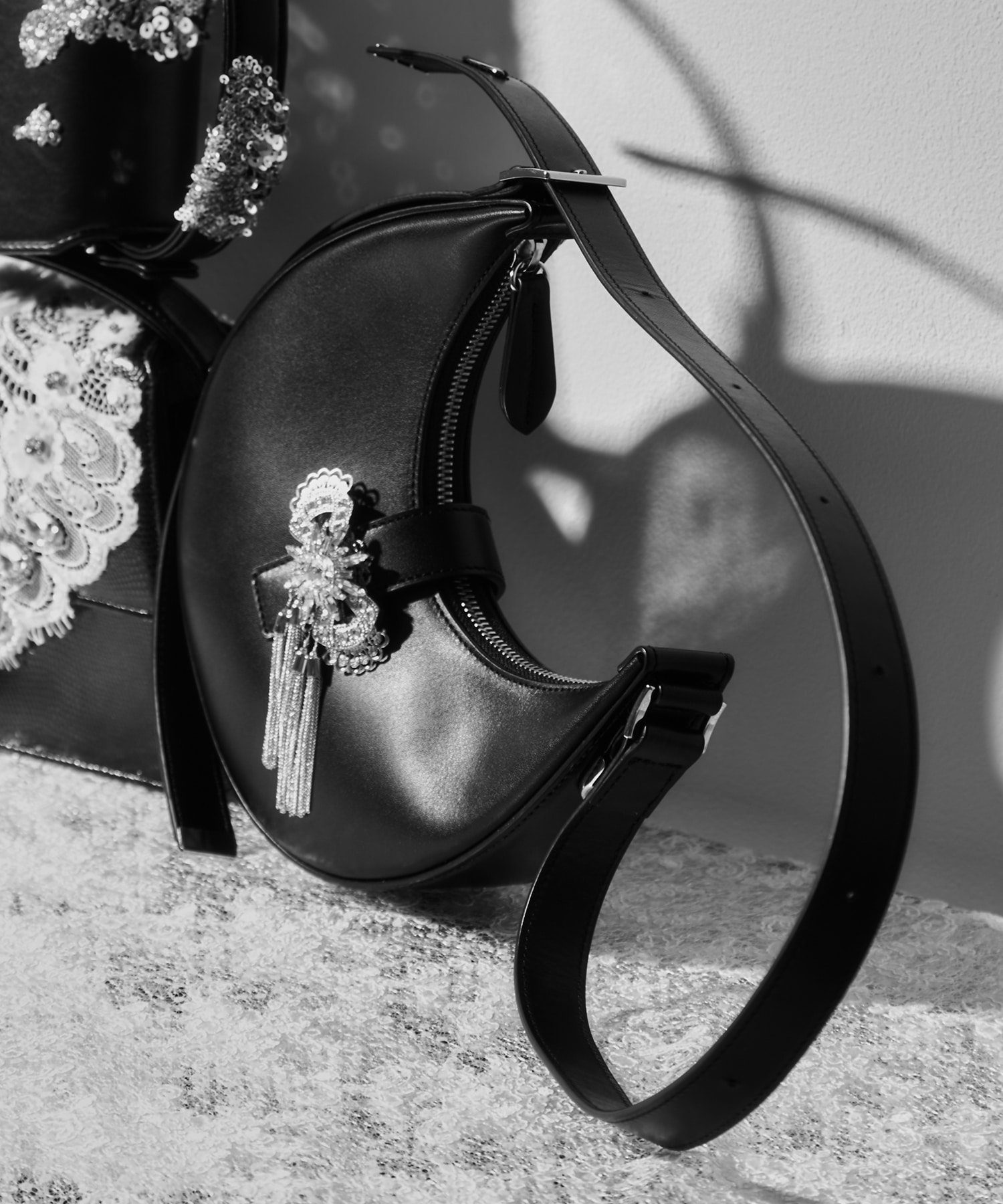 ribbon bijou half moon bag