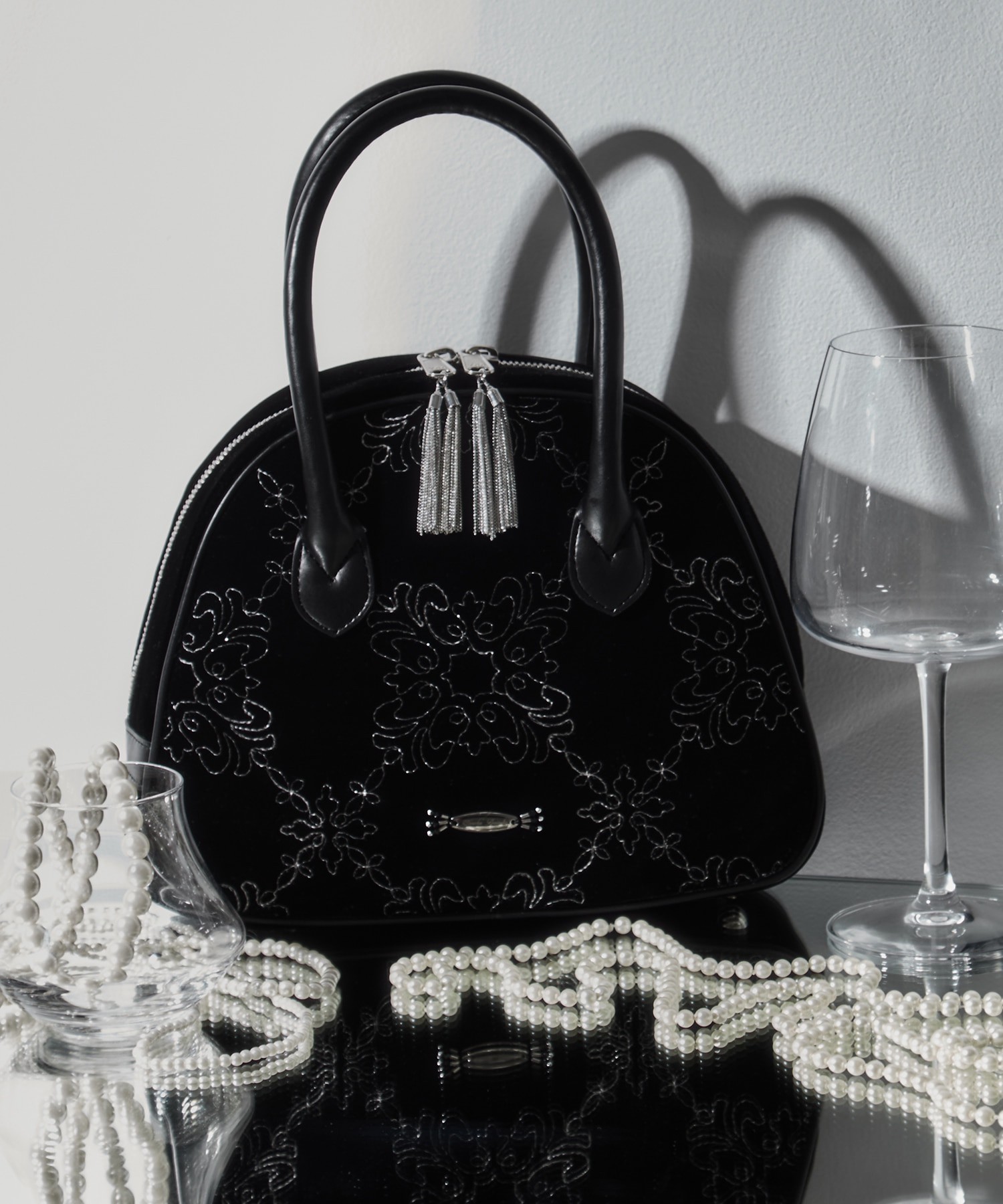palace tiles velvet hand bag