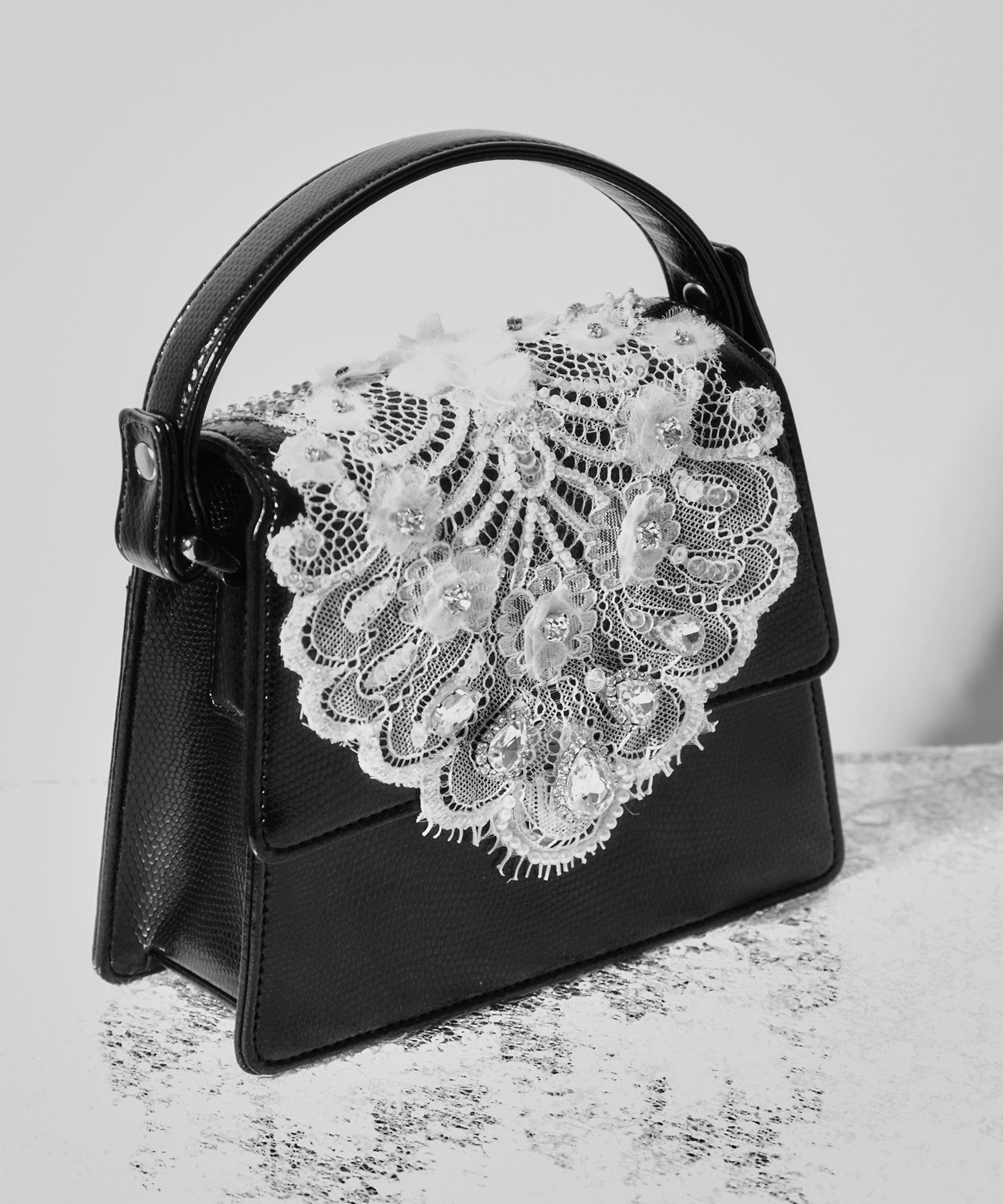 white lace crocodile mini bag
