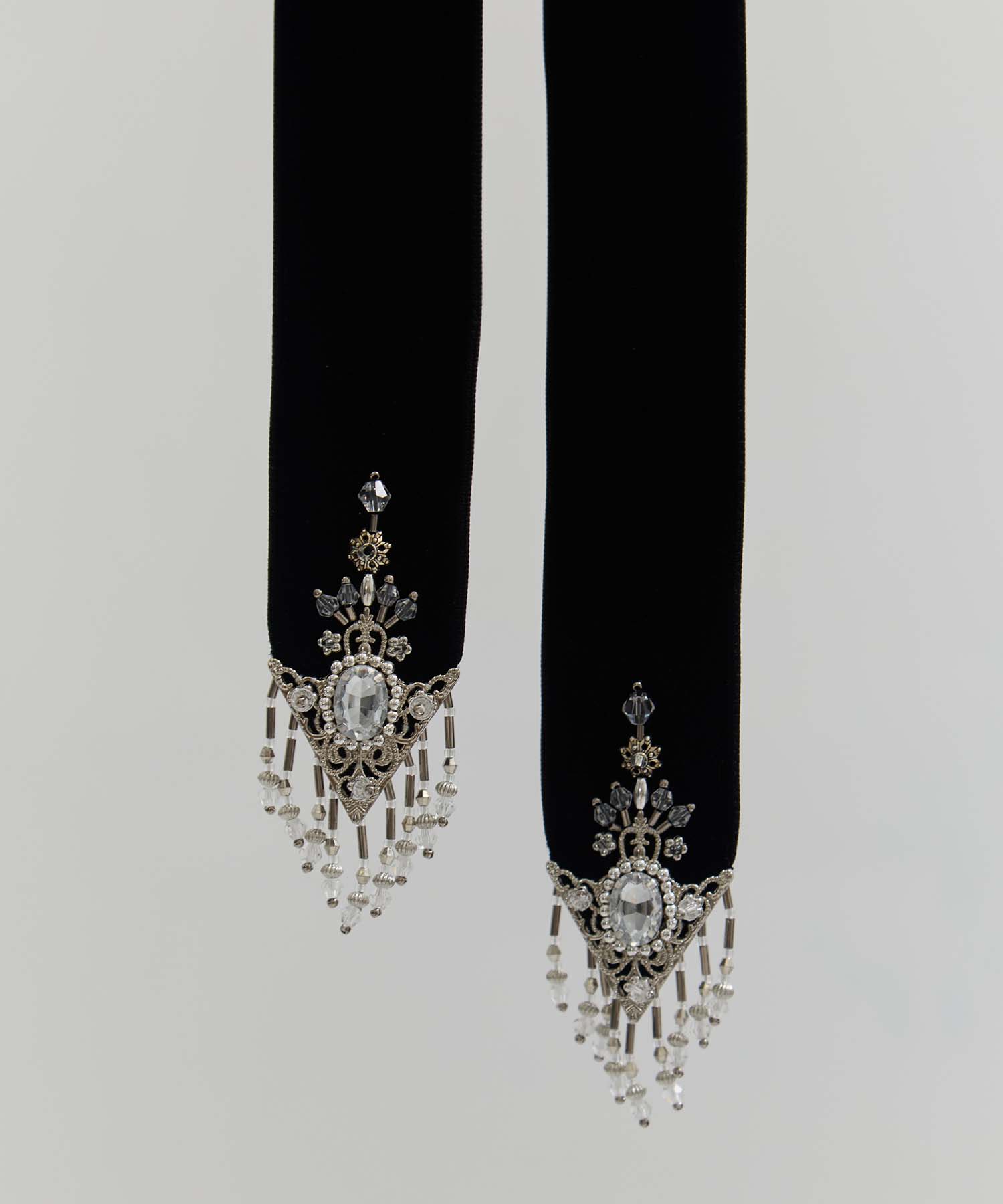 crystal silver tip velvet long ribbon