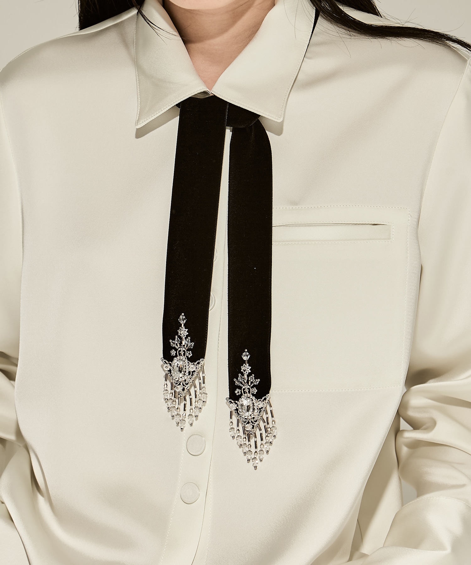 crystal silver tip velvet long ribbon